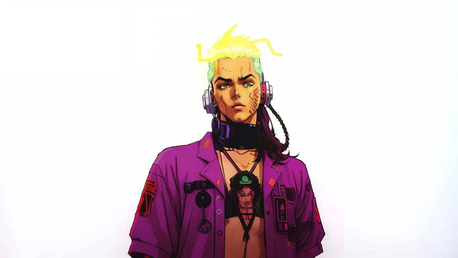 ((Vintage 90's anime style. cyberpunk rapper; by kaethe butcher, hajime sorayama, greg tocchini, virgil finlay, sci-fi, colors, neon lights