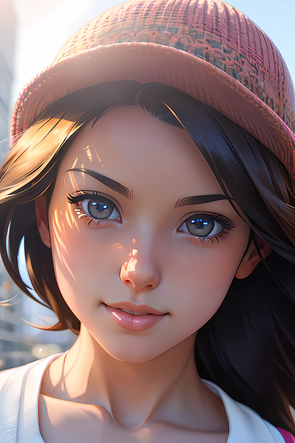 Closeup portrait of the face of a brown-eyed girl wearing Oakley cap, soft and smooth skin, big dreamy eyes, beautiful colorful hair attractive breasts and belly defined sexy ass intricate, symmetrical, wide anime eyes, soft lighting, detailed face, by makoto shinkai, stanley artgerm lau, wlop, rossdraws, concept art, digital painting, looking at the came