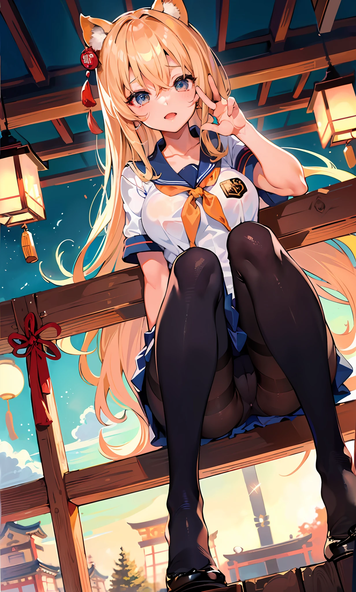 (rough photo:1.2), beautiful girl detailed, eyes and face very detailed, beautiful eyes detailed, ridiculous, incredibly ridiculous, huge file size, super detailed, high resolution, very detailed, best quality, masterpiece, kemomimi, (((japanese girls high school uniform)), illustration, very detailed, unified, 8k wallpaper, amazing, fine details, masterpiece, best quality, very detailed uniform 8k wallpaper, light on the face, cinematic lighting, 1girl, 16 years, ((without panties)), ((dynamic pose))), (camel toe), (half), (pantyhose), (knee-fold leg sitting))