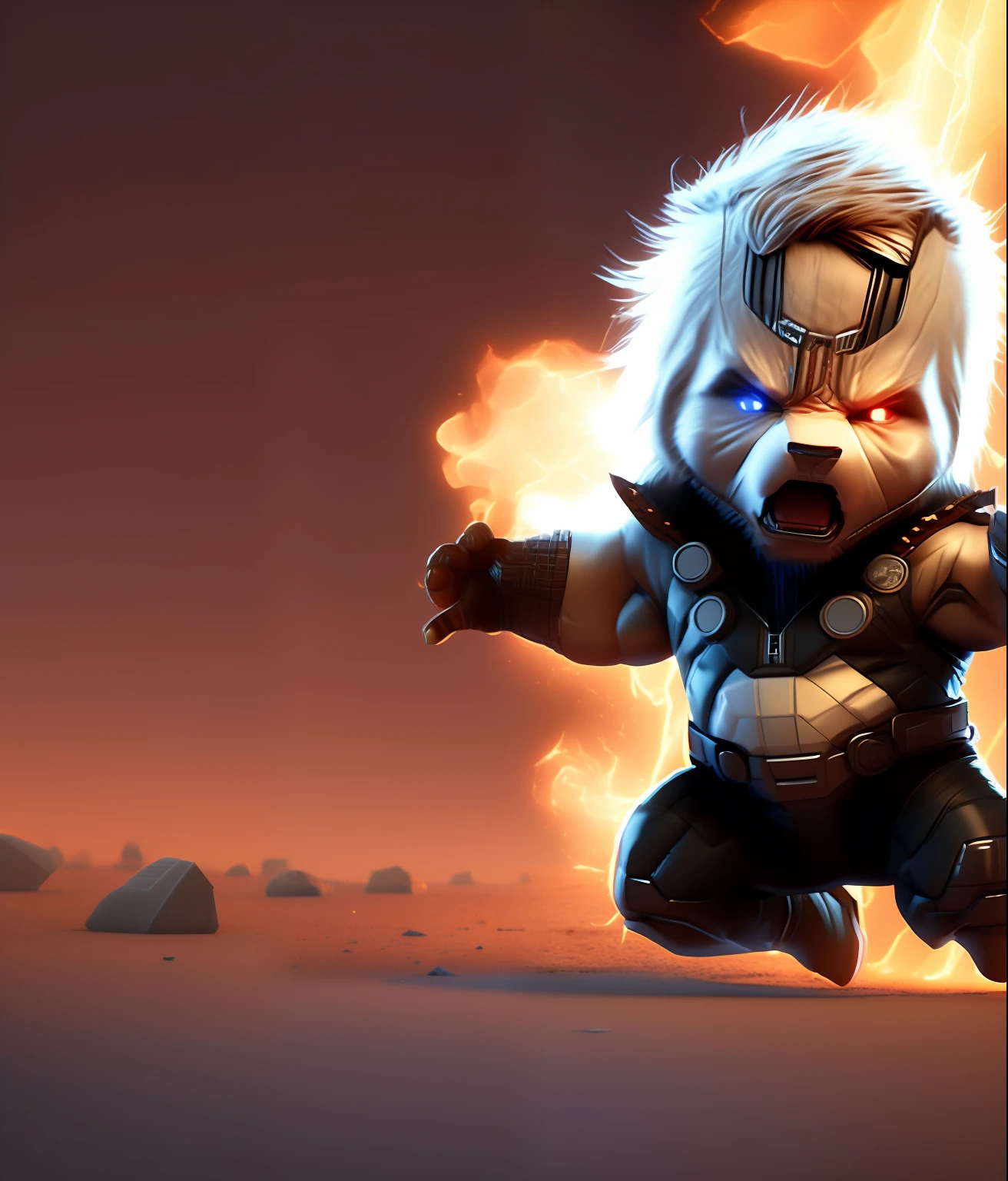 cinematic shot of  realistic cute X-men Wolverine, surounded by fire, seamless, epic, cinematic, intricate detail, award winning, great lighting, shading, high quality, detailed