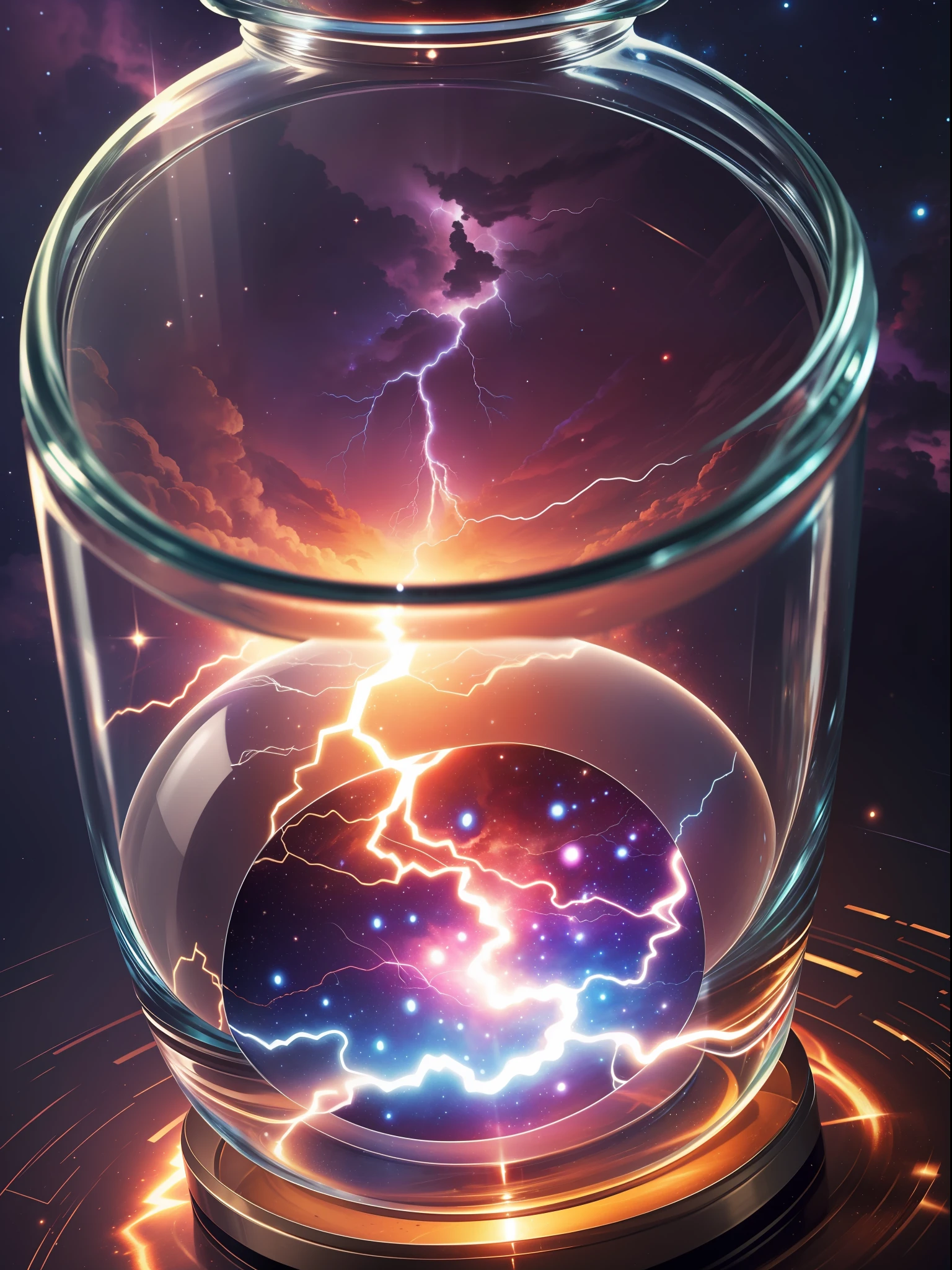 The entire universe contained inside of a glass jar, super realistic, hyper detailed, dramatic lightning, 4k