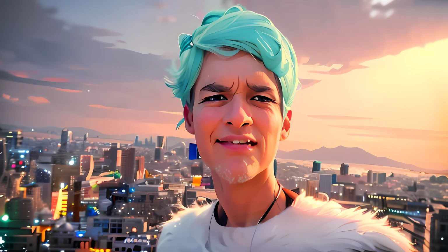 (best quality, masterpiece1.2), detailed, 1girl, solo, looking at viewer, simple background, close-up, uwu, standing, smile, detailed eyes, detailed face, lovely face, cute, hatsune miku, log eyelashes, teeth, elbow hand out of frame, realistic: 0.2,