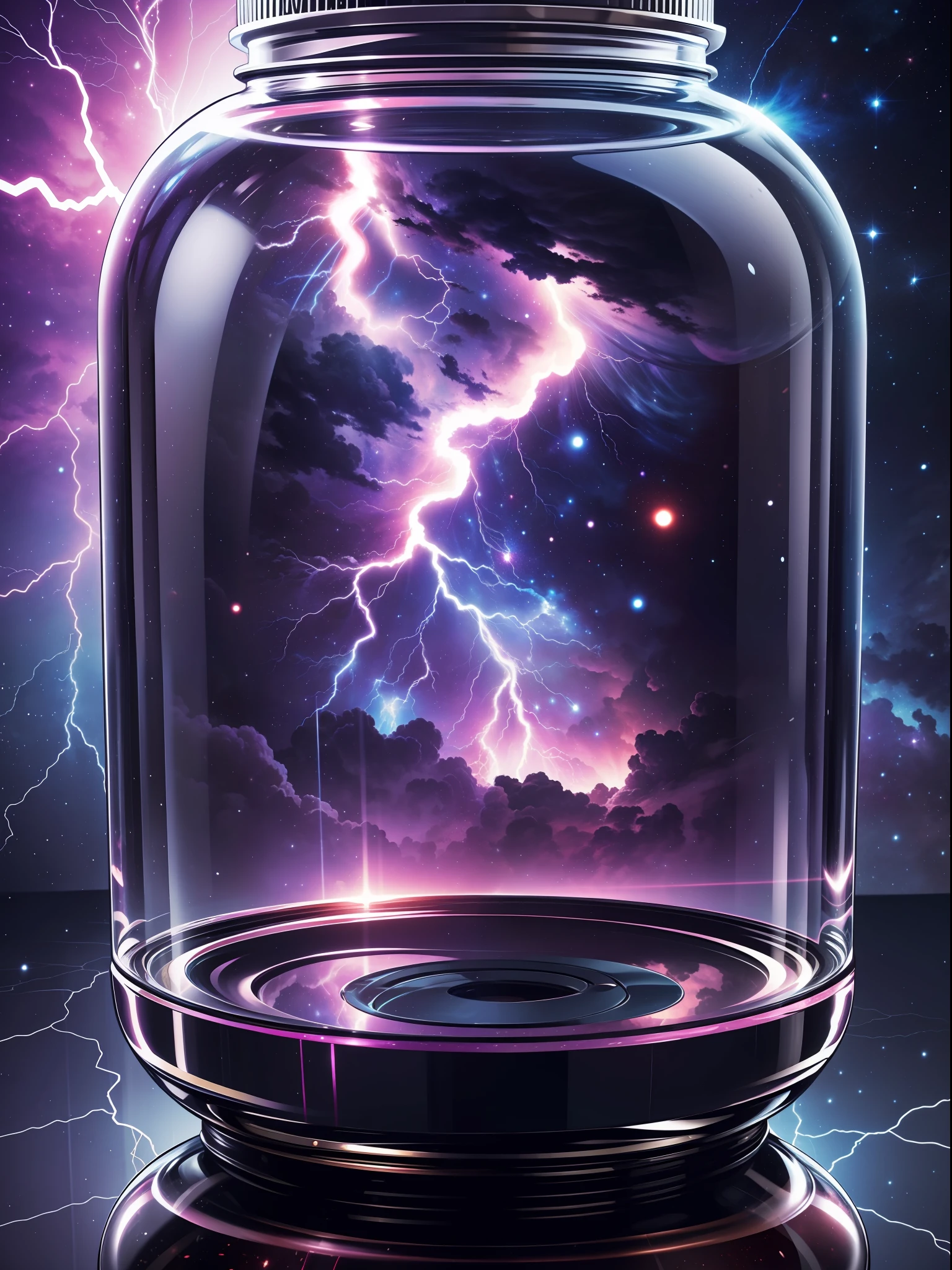 An entire universe contained inside of a glass jar, super realistic, hyper detailed, dramatic lightning, 4k
