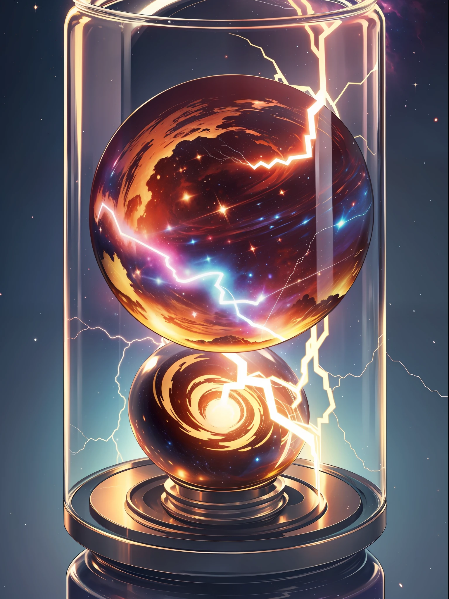 An entire universe contained inside of a glass jar, super realistic, hyper detailed, dramatic lightning, 4k