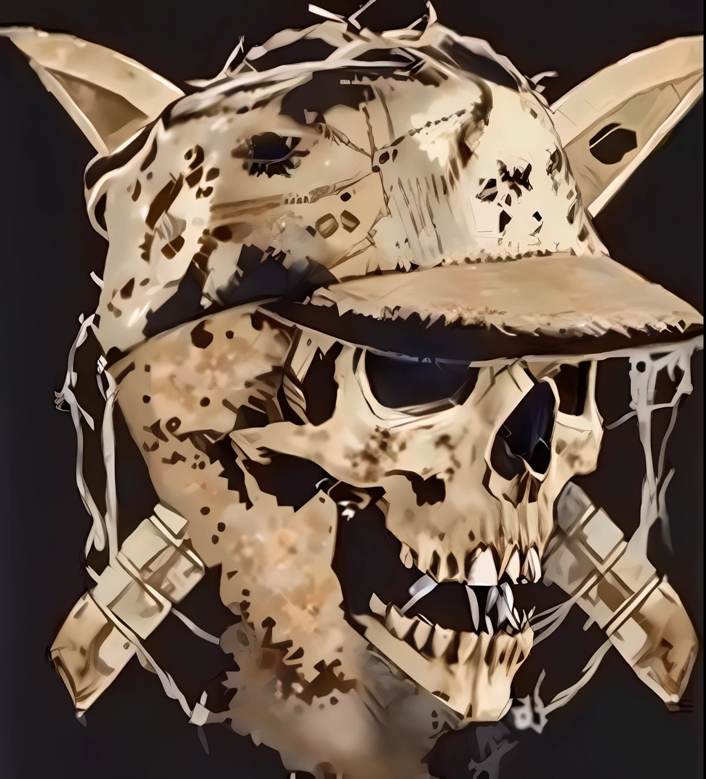 A closeup of a skull wearing a hat and sunglasses, profile photo, Sots Art, Warcore, Profile photo, shamanpunk, desertpunk, skull, post-apocalyptic, military style, ((skull)), wears a destroyed beret, army style, grindcore