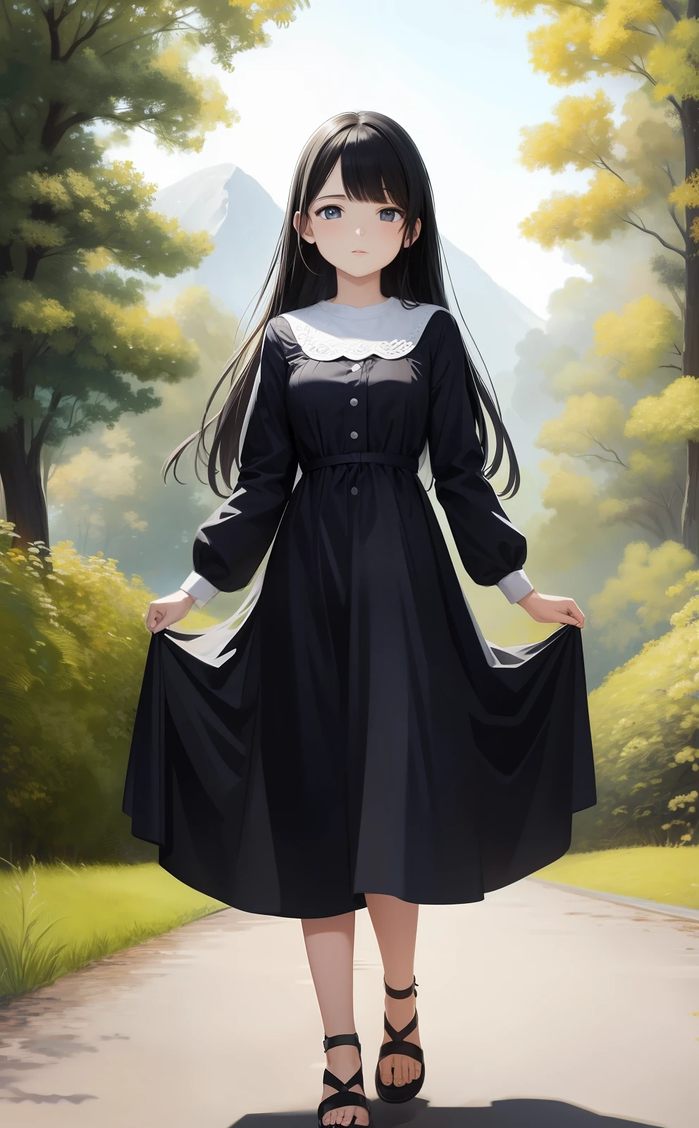 4K, high picture quality, masterpiece, highest quality, digital art, illustration, anime, black hair, straight and long hair, big watching viewers