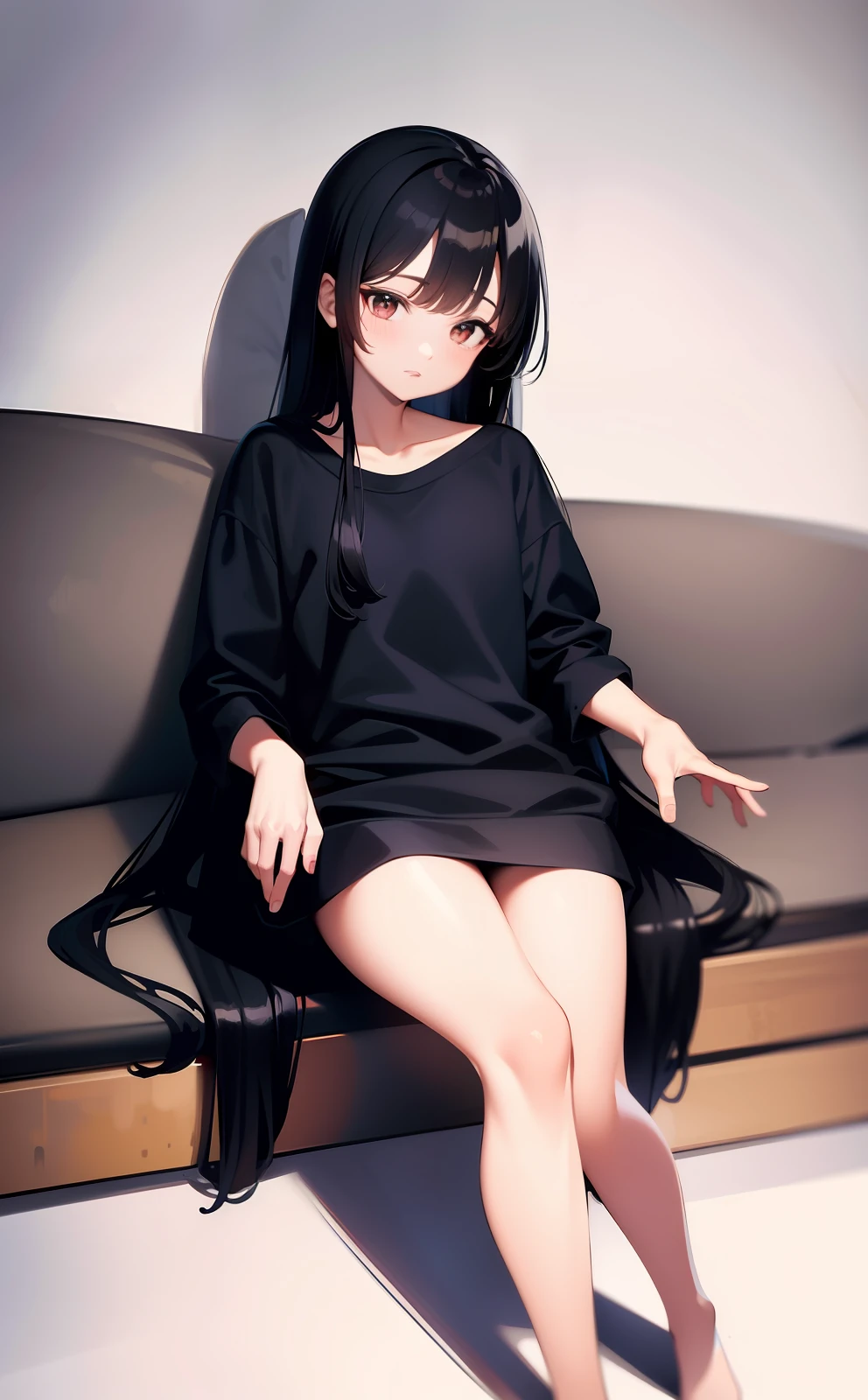 4K, high image quality, masterpiece, highest quality, digital art, illustration, anime black hair, straight and long hair, shirt, watch viewer