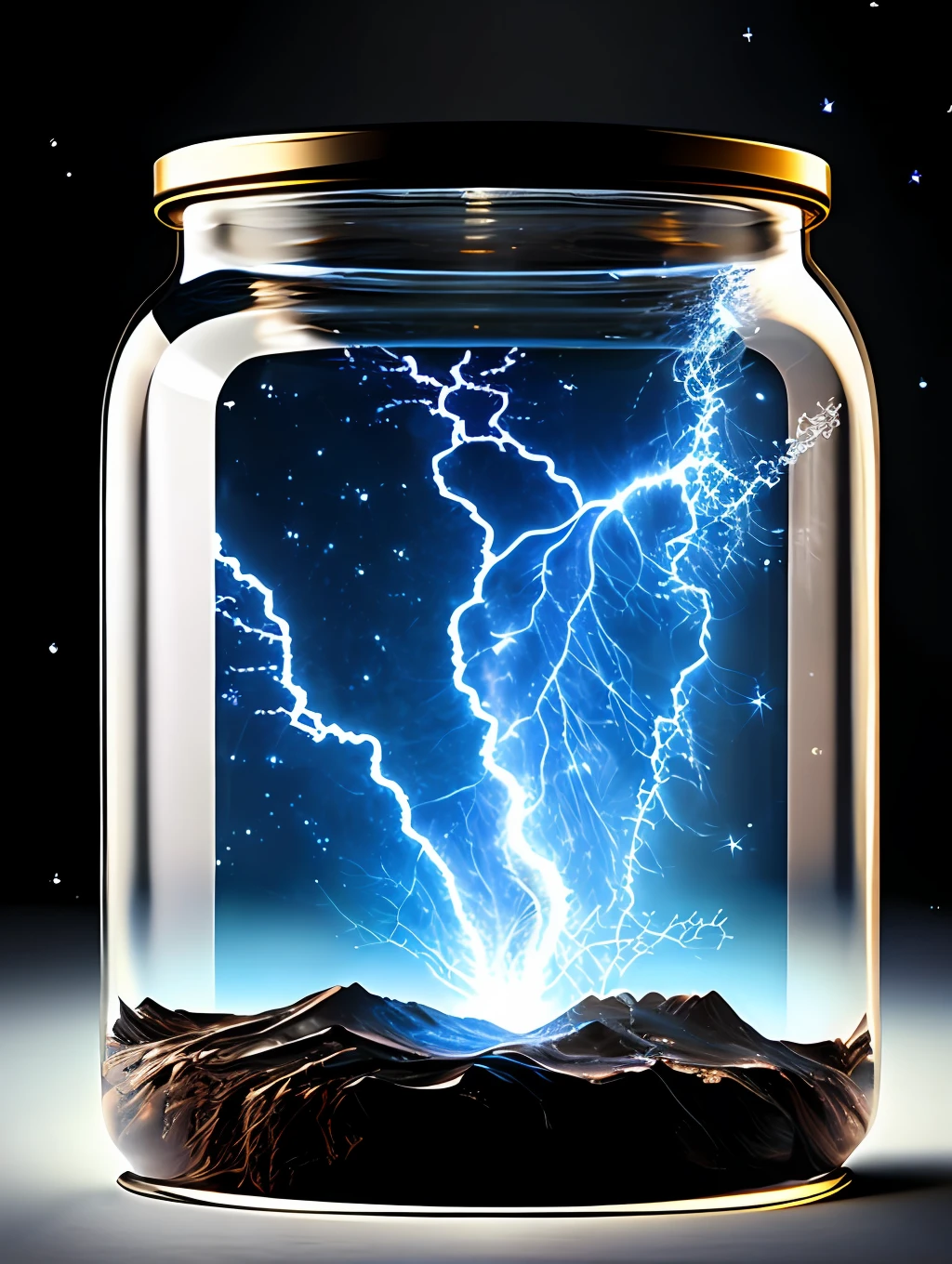 The entire universe contained inside of a glass jar, super realistic, hyper detailed, dramatic lightning, 4k