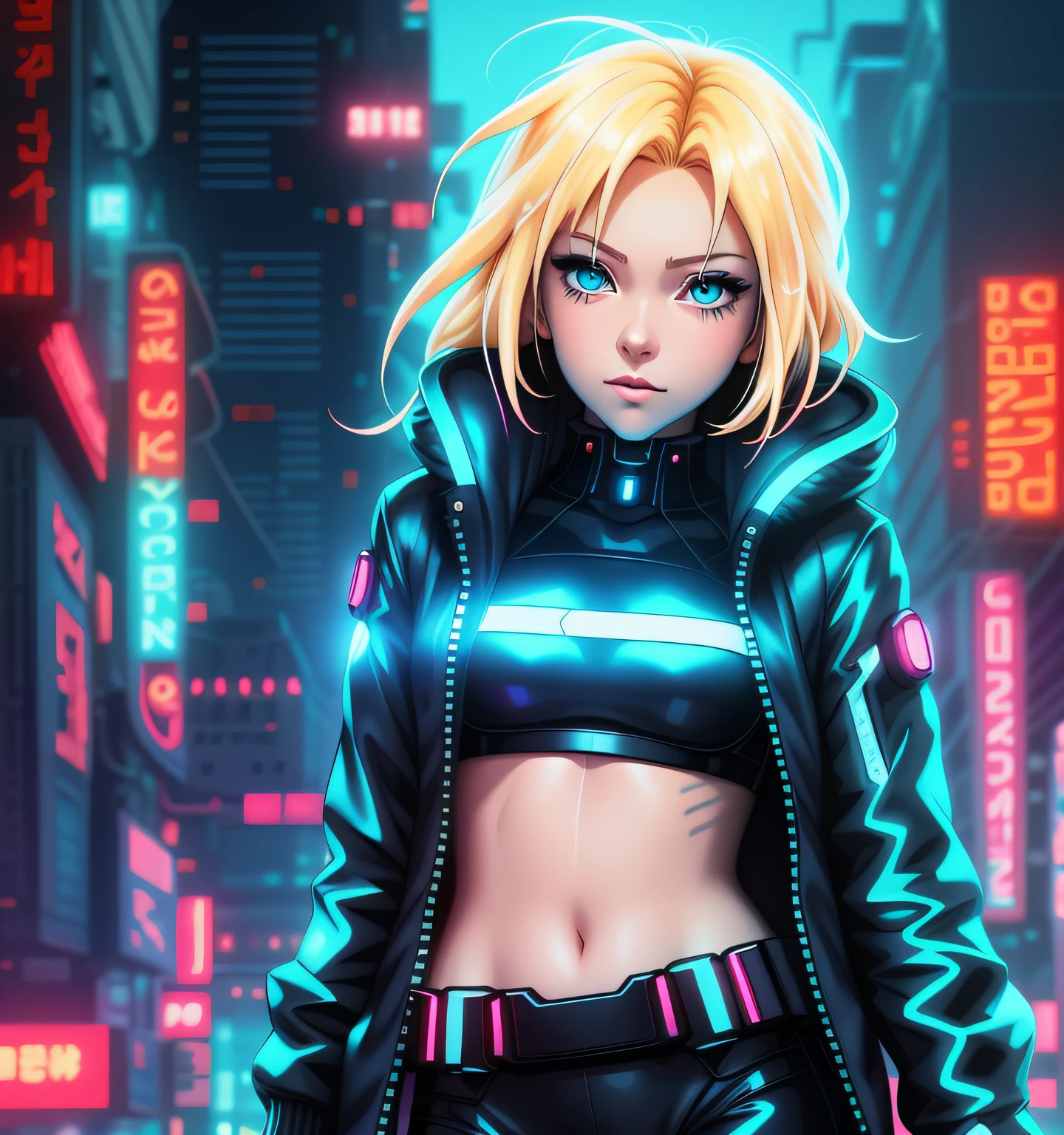 Full body anime girl with blonde hair and blue eyes in a city, glowwave girl portrait, digital cyberpunk anime art, digital cyberpunk - anime art, dreamy cyberpunk girl, bright cyberpunk glow, cyberpunk art style, stunning digital illustration, cyberpunk girl portrait, detailed 4k digital art, digital digital art, anime style digital art,  Highly detailed 4K digital art, digital digital art style