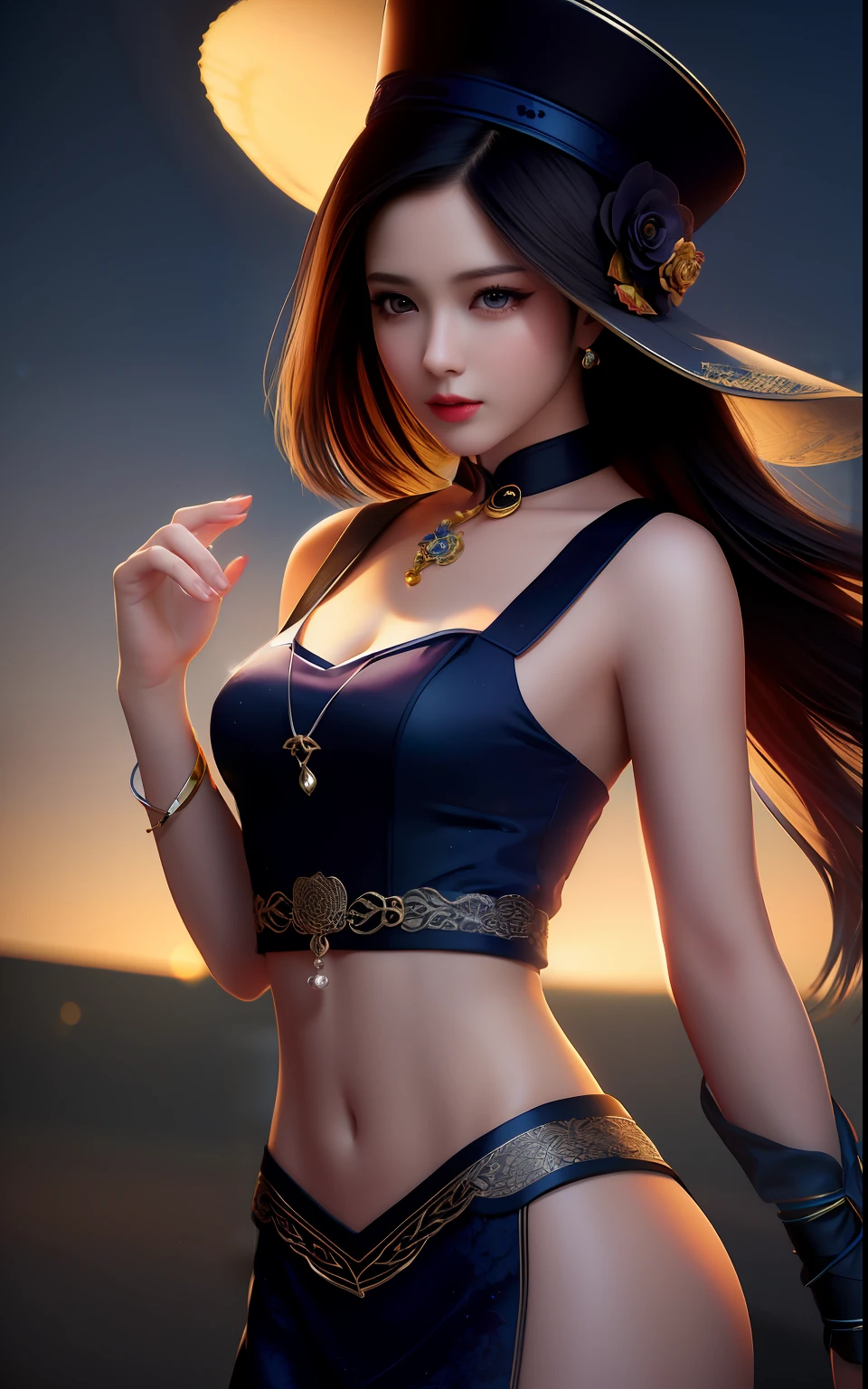 Top Quality, Masterpiece, High Resolution, One Girl, One Girl, Cheongsam, Hat, Necklace, Jewelry, Beautiful Face, on_body, Tyndall Effect, Photorealistic, Dark Studio, Rim Lighting, Two-Tone Lighting, (High Definition Skin: 1.2), 8K UHD, DSLR, Soft Lighting, High Quality, Volumetric Lighting, Candid, Photography, High Resolution, 4k, 8k, Bokeh