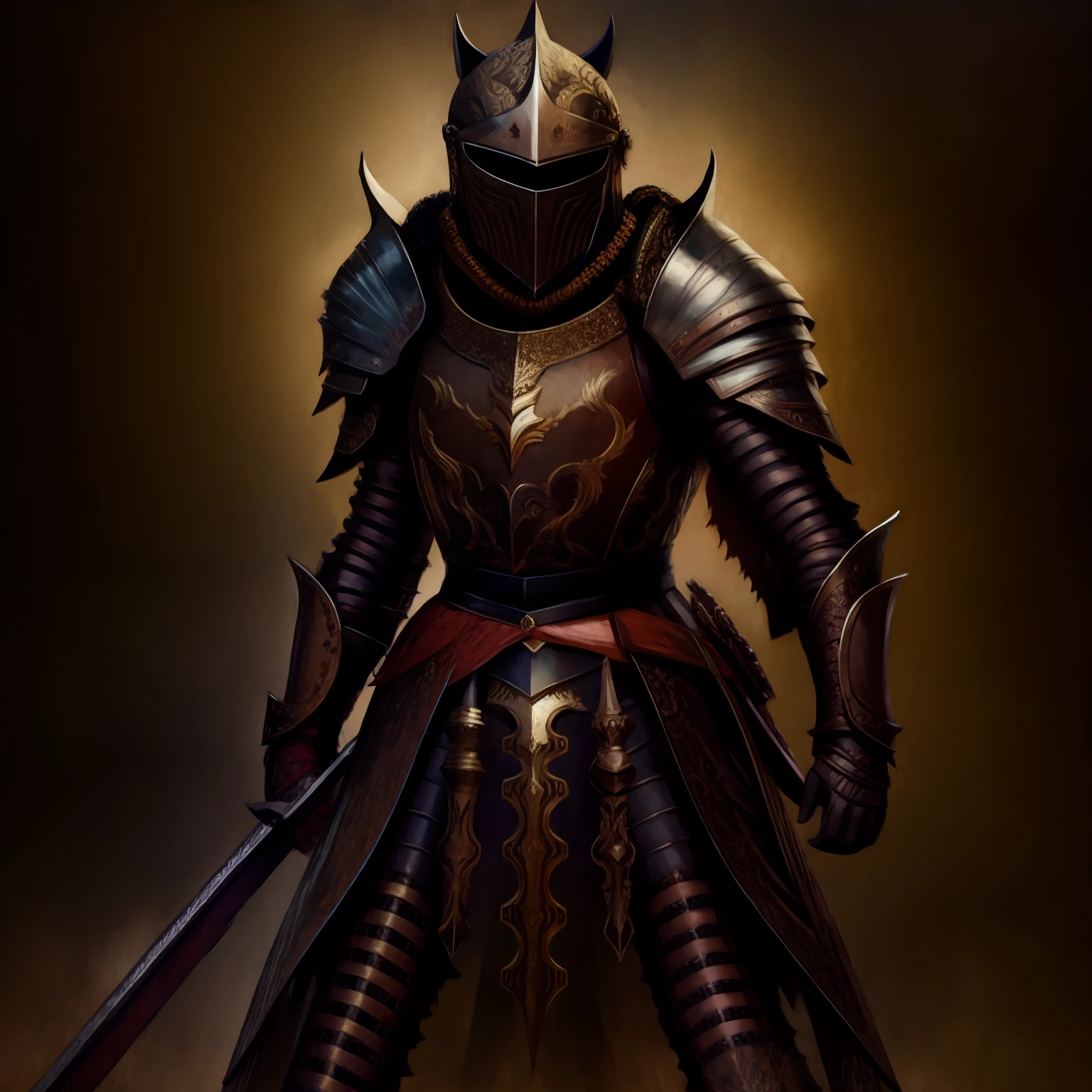 (((8k, best quality, masterpiece:1.4)))), ultra high resolution, ultra-detailed, illustration, warrior with red hair, with black armor, dark medieval, colorful, action scene, sinister environment, in a medieval arena, ((horror)), upper body, dark scenery well done, background only.