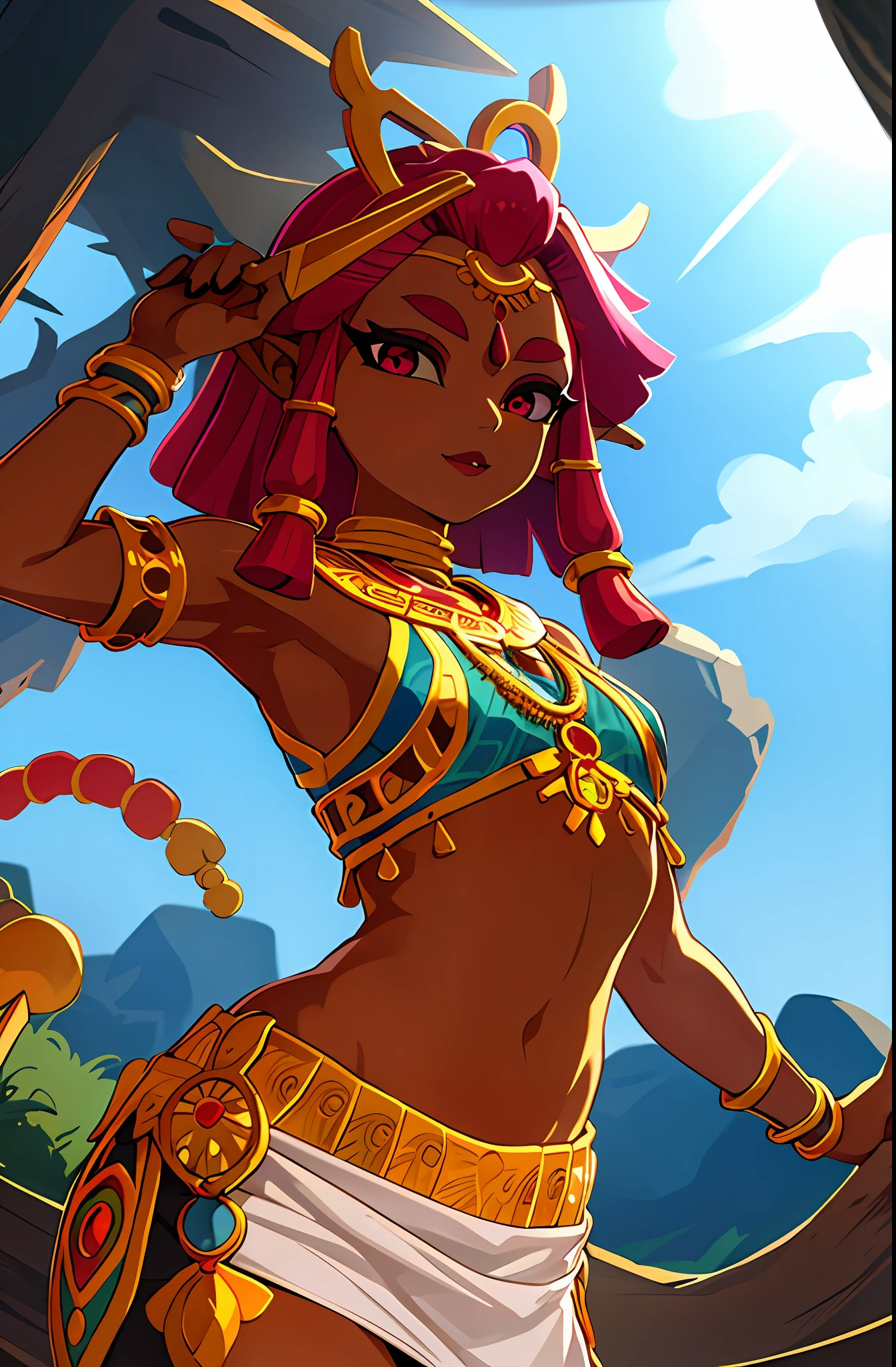 1z_riju\(totk\), 1girl, solo, breasts, jewelry, sexy, armpits, frontview