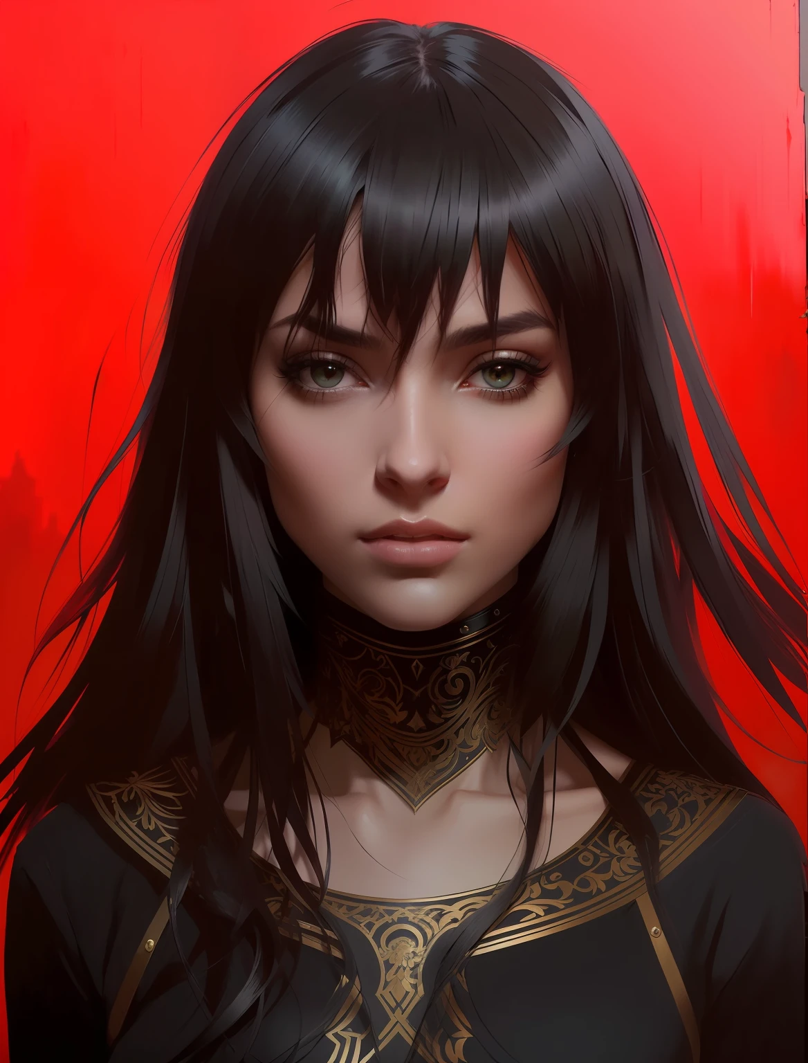 modelshoot style, full shot body,(extremely detailed ((full body)) photograph of a beautiful young woman), (intricate beautiful long black hair messy black), casual clothes, majestic professional oil painting by Ed Blinkey, Atey Ghailan, Studio Ghibli, by Jeremy Mann, Greg Manchess, Antonio Moro, trend in ArtStation, trend in CGSociety, Intricate, i High Detail, sharp focus, dramatic, photorealistic painting art by Midjourney and Greg Rutkowski