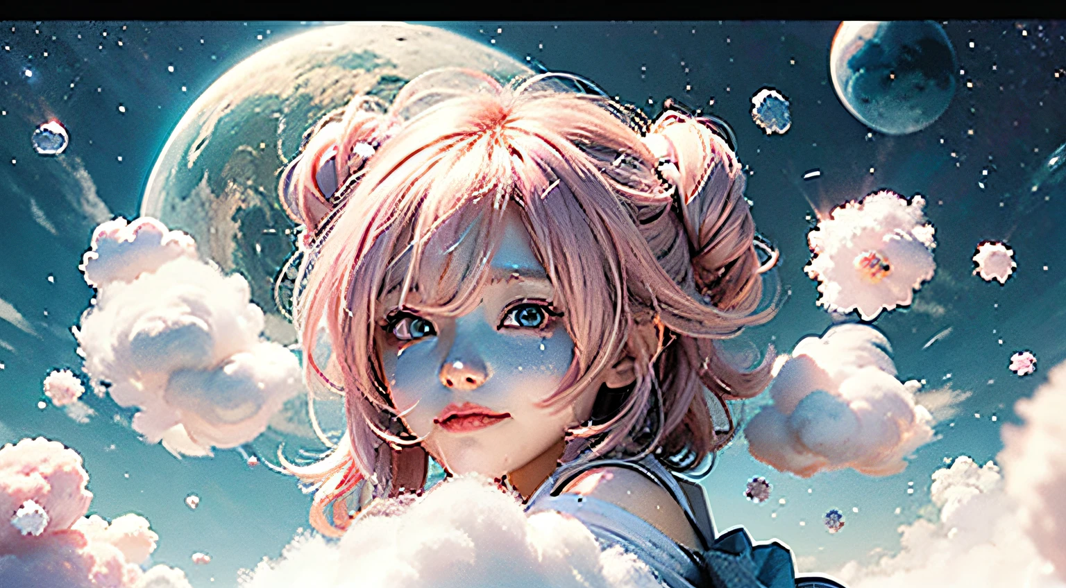 concept art, concept art book, manga page, novel art, lewd, erotic. seductive pose, chibi, small, micro, cloudium, clouds, cloud seeds, cloudium seeds, cloud bush, simple, cute, smily face, white circle happy, silly, adorable, farm,  candy, sugar, cotton candy, pink hair, pink eyes, navel, thighs, panties, holding cotton candy, blasting cotton candy, explosion, nebula, white magic stars,cum