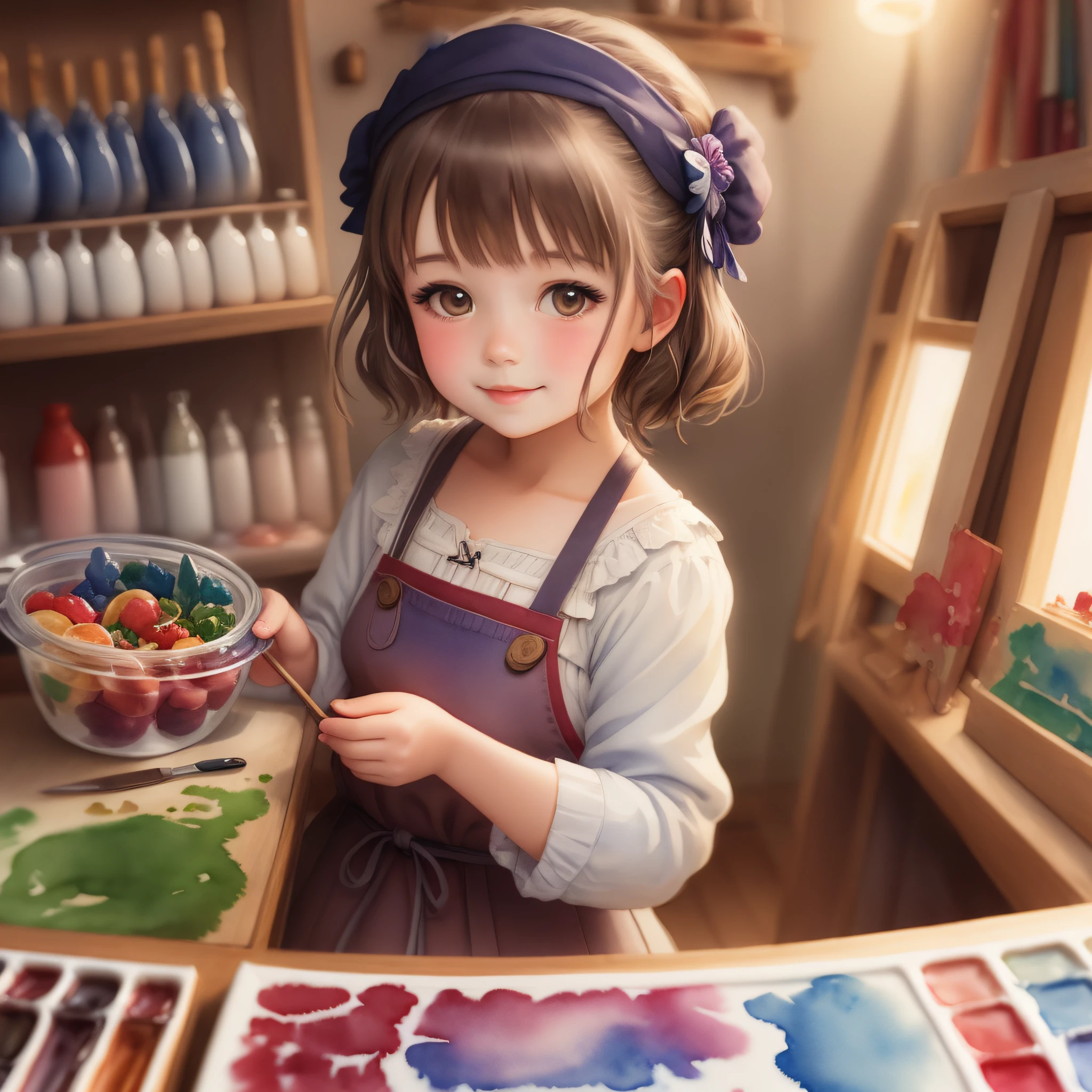 Watercolor image of cute artisan girl