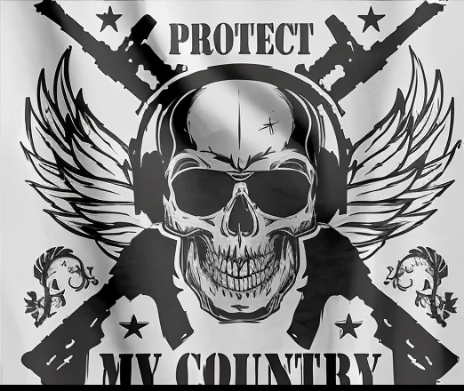 a white t-shirt with a skull and weapons on it, protect, brazil,