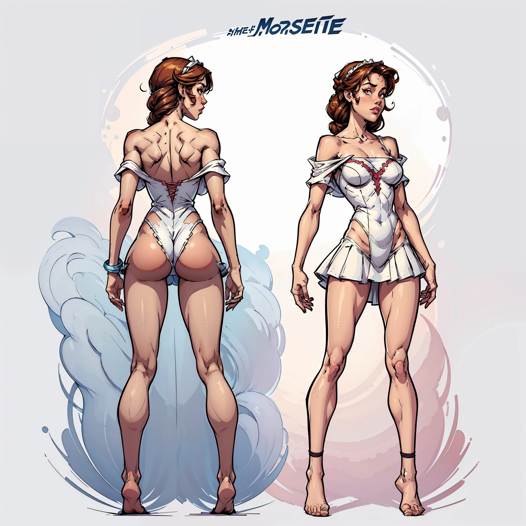 ((masterpiece)),(((best quality))),(((character design sheet,same character,front, side, back)), illustration, full body art with feet visible of a cute girl in a cute clothes, intricate detailes, cute pose, flat white background