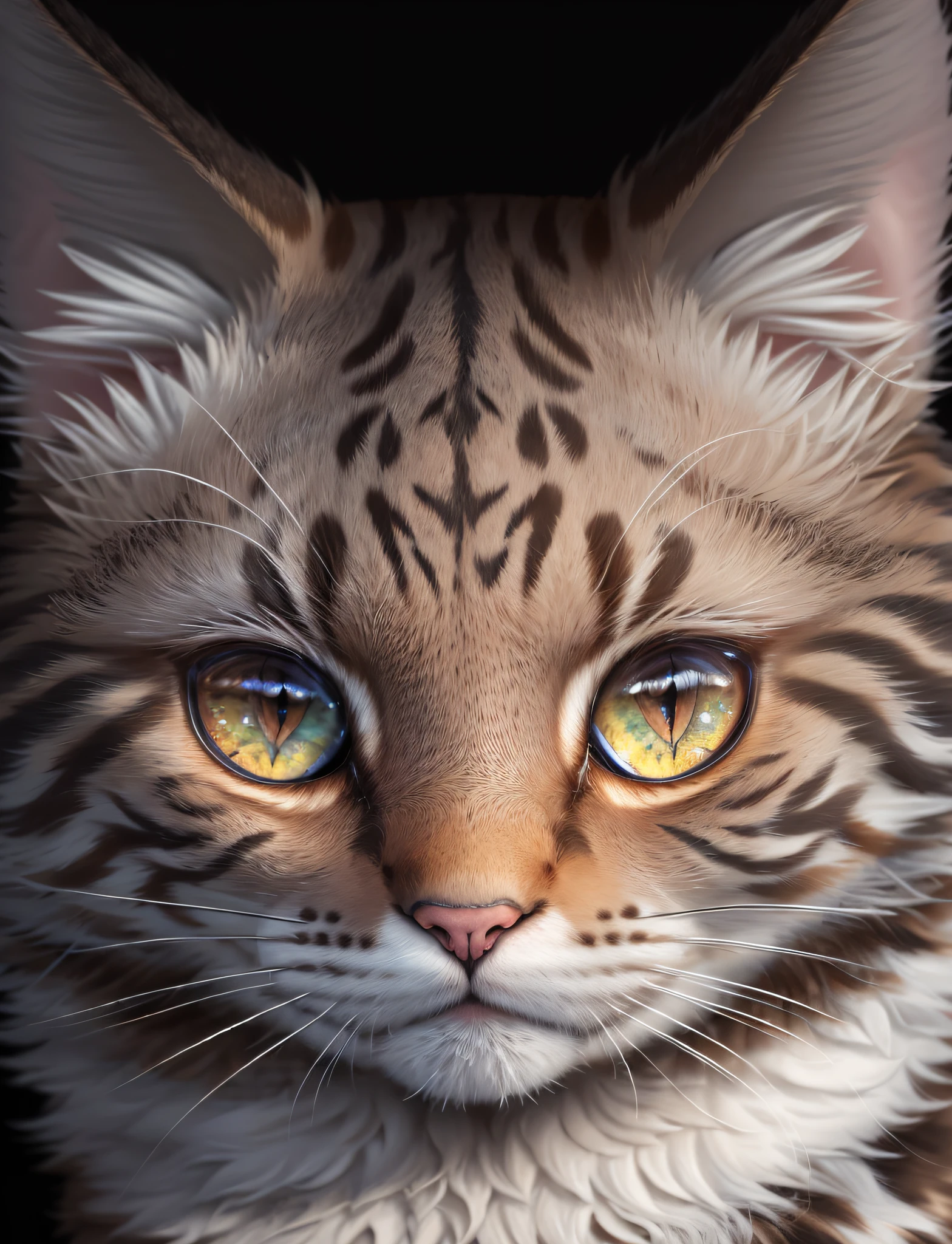 8k, highres, best quality, high details, masterpiece, (female cat den), (detailed face), (detailed hair), soft light, by SilverFox5213,, (feline