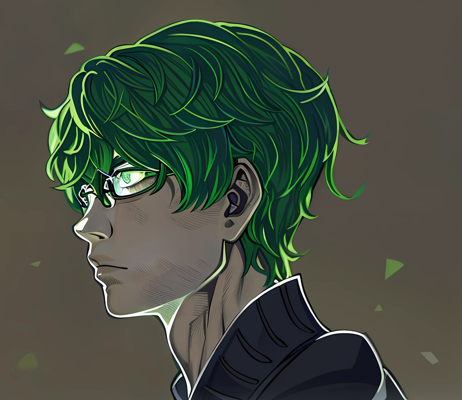 a close up of a person with green hair and glasses, kentaro miura manga art style, seinen manga portrait, kentaro miura art style, kentaro miura manga style, inspired by Okumura Masanobu, tatsumaki, inspired by Yukihiko Yasuda, manga style of kentaro miura, by Kamisaka Sekka