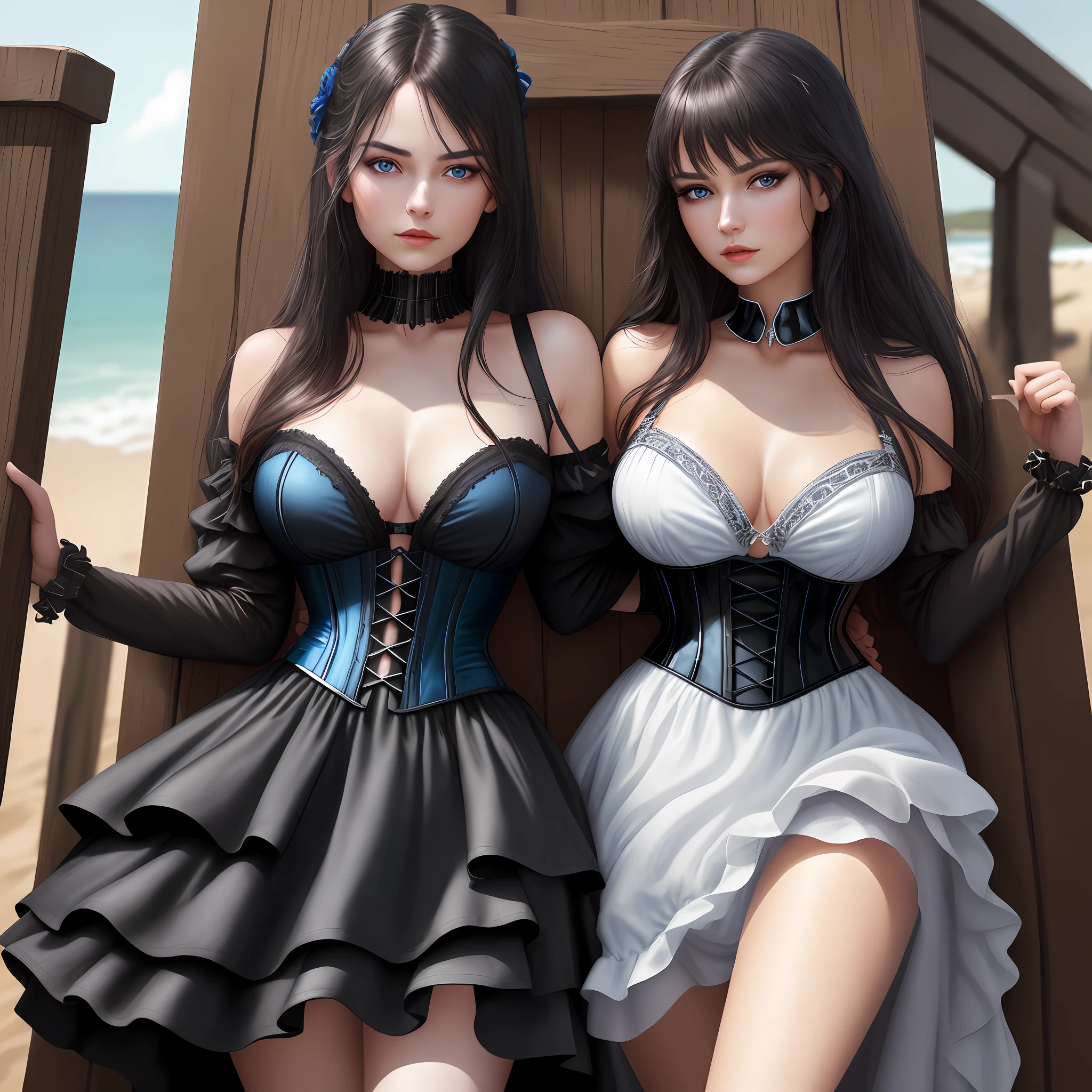 ((pillory)),contained,((highest quality, 8k, masterpiece: 1.3))), sharp focus: 1.2, beautiful woman with perfect figure: 1.4, ultra realism, full hd, realism to the extreme, slim abs: 1.2, ((layered cut, large: 1.2)), wet body: 1.5, very detailed texture of face and skin, detailed eyes, double eyelids, black corset, bondage, collar, bottom, long dark hair with low brightness, light skin shiny appearance, panting, seductive eyes, blue eyes, looking at the horizon, (dress with neckline: 1.2) wine color dress, realistic, detailed white wallpaper