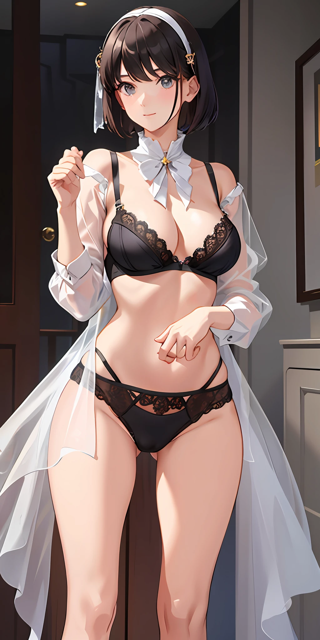 A transparent bra worn by a woman