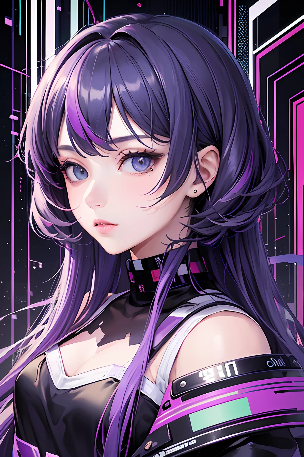 (masterpiece, top quality, best quality, official art, beautiful and aesthetic:1.2), 1girl, glitch art, (digital distortion), pixelated fragments, data corruption,colorful noise, visual chaos,contemporary aesthetics