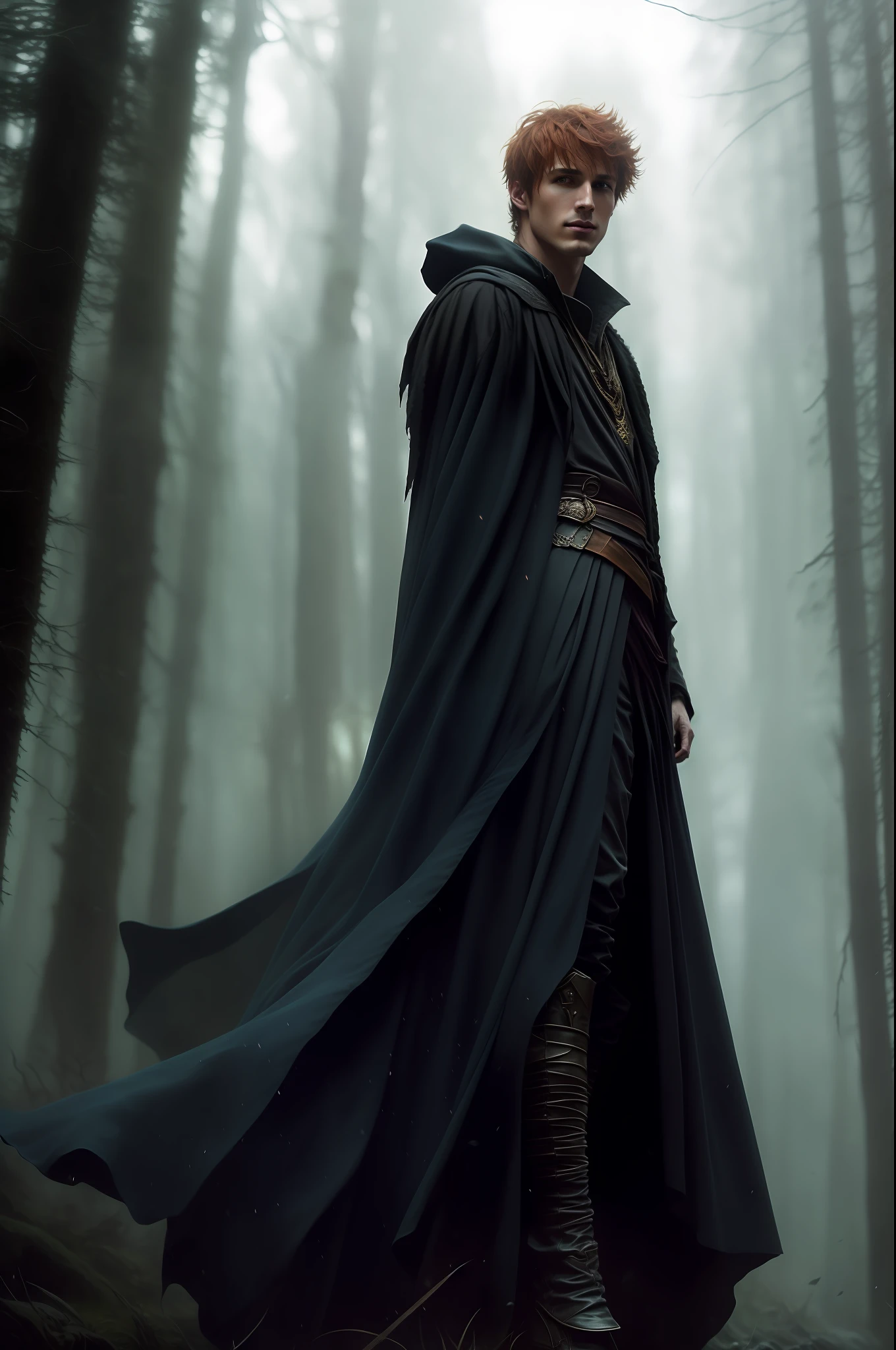 a male portrait of a hyperdetailed in the style of a dementor from harry potter and a rogue dnd character,ginger hair, (pleasant:1.3) thoughtful expression, conjuring magical energy, cinematic shot on canon 5d ultra realistic skin, Steve Henderson Fabian Perez Henry Asencio, Jeremy Mann Marc Simonetti fantasy magical horror atmosphere, (highly detailed environment:1.3)