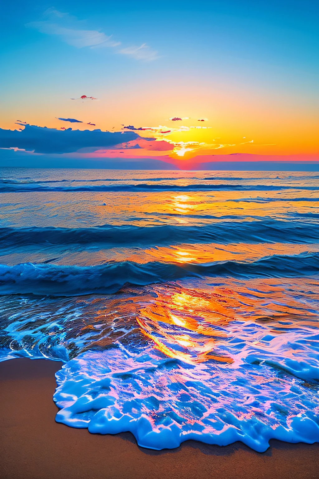 Gorgeous sunrise background with sea, blue water