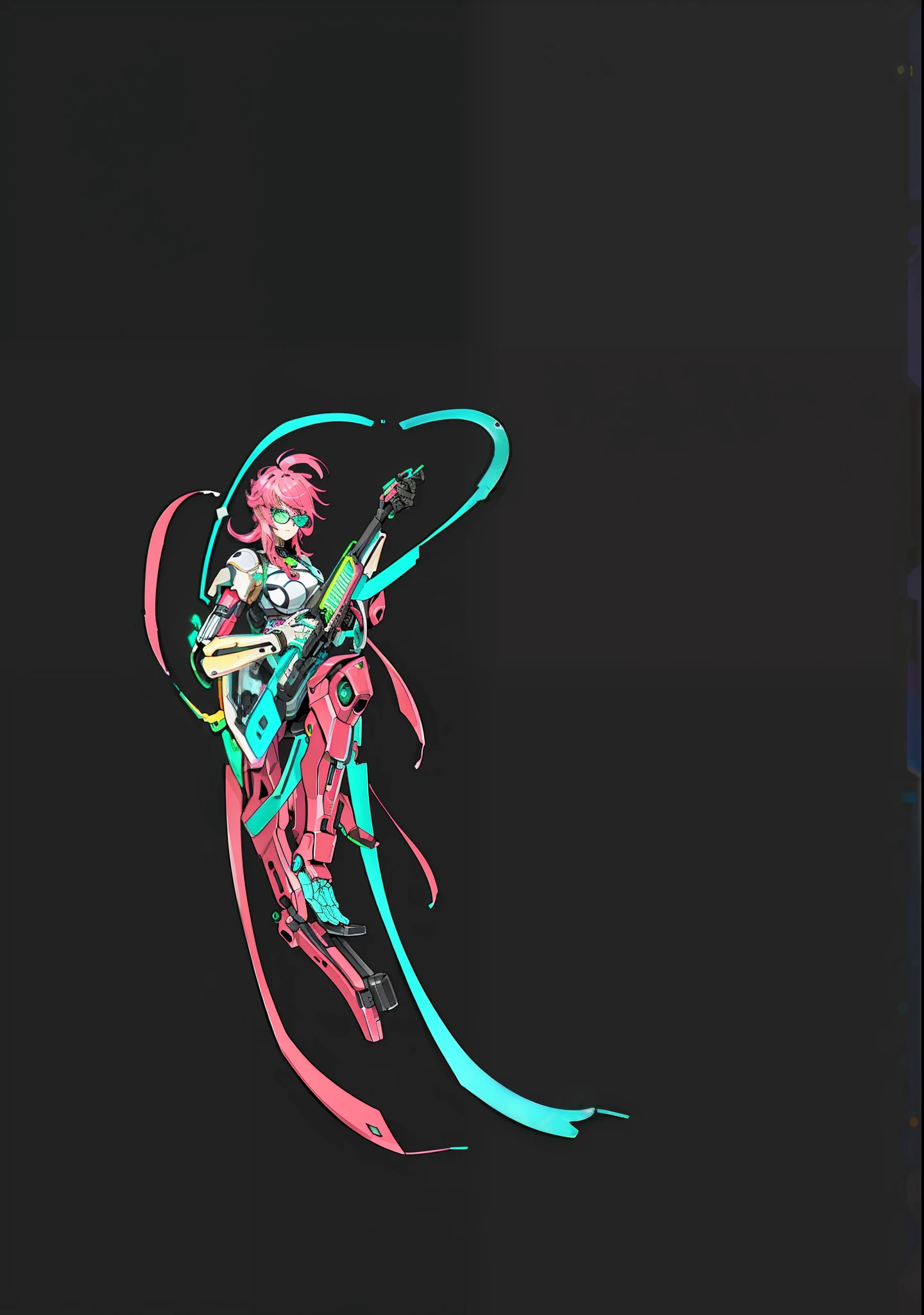 ((1girl, closeup, intricate details, (cyberpunk: 1.4), robotic arm, glasses, messy hair, (shiny neon armor: 1.2), machine, , big, pink hair, drone, car)), neon city background, mechanical city
