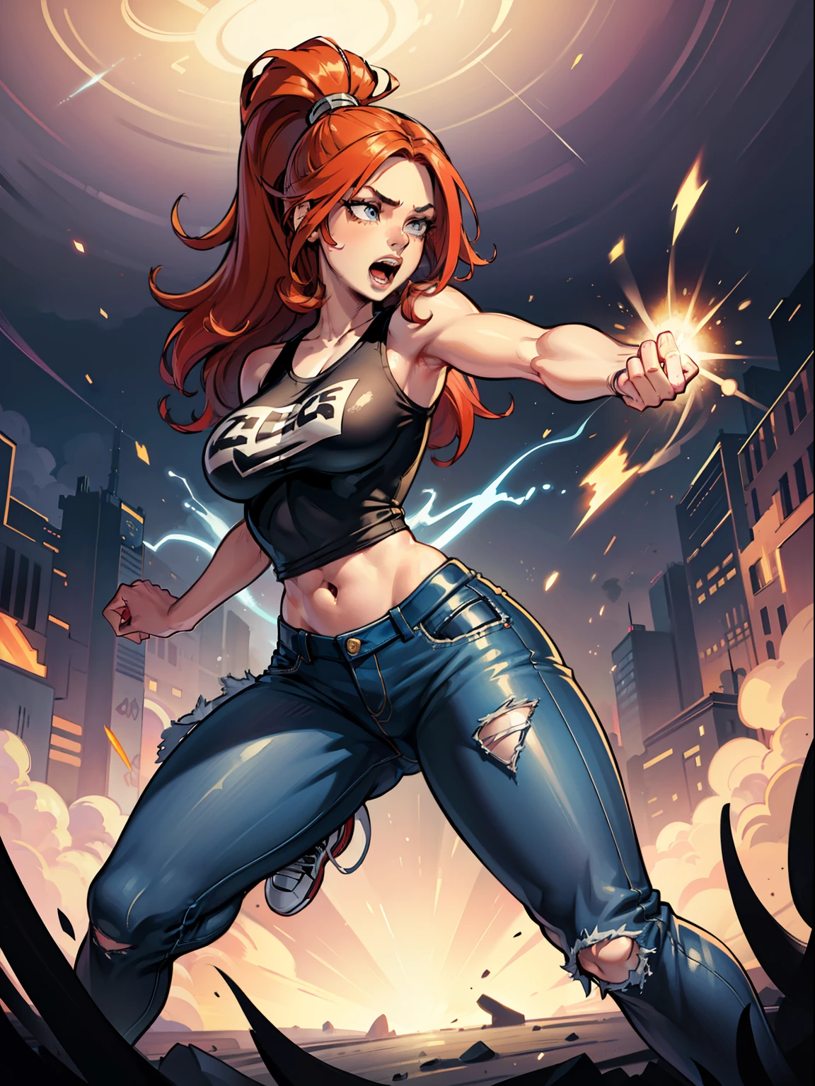:: JOE MADUREIRA STYLE:: BEAUTIFUL WOMAN perfect and detailed, ultra detailed style clothes with tatoon designs and colors of light pink, black, white and gray, with various full-body attack poses and with immersive effects together with 7 year old boy, with school clothes and backpack, red hair, innocent and happy, with hover effect,  Graphite style background with vibrant colors "ultra HDR" detailed, focus effect,sneakers all star converse black (masterpiece: 1.2, best quality), (beautiful eyes finely detailed: 1.2), hair extremely detailed, depth of field,shot with Canon EOS,lens 135mm f1.8,portrait of [x]((1Girl Kelly Brook Beautiful Woman )),long hair, straight and bright yellow black,with a natural sheen and stuck like ponytail ((Solo)),  (Ultra Detailed Eyes:1.4), (Finely Detailed Eyes and Detailed Face:1.3),), (With ULTRA DETAILED Jeans and a white t-shirt with full ultra detailed tatoom print:1.3),(Torn outfit), (Beautiful and clear background:1.2), (Extremely detailed CG, Ultra-detailed, Best Shadow:1.1),("" character with his super power in the right fist"")((Depth of field and blur)), ((Watercolor)),  Large breasts, Bare shoulders, Flowers and petals, Beautiful conceptual illustration, (white background:0.5), (Illustration:1.1), (extremely thin and beautiful: 1.1), (perfect details: 1.1) graffiti style background, freedom, screaming very loudly, with angry face releasing too much power, digital illustration, perfect anatomy, centered, approaching perfection, dynamic, highly detailed, watercolor painting, artstation, concept art, smooth, sharp focus,  illustration, perfect anatomy, centered, approaching perfection, dynamic, highly detailed, character sheet, artstation, concept art, smooth, sharp focus, illustration, full body shot, character sheet, lightning wave,