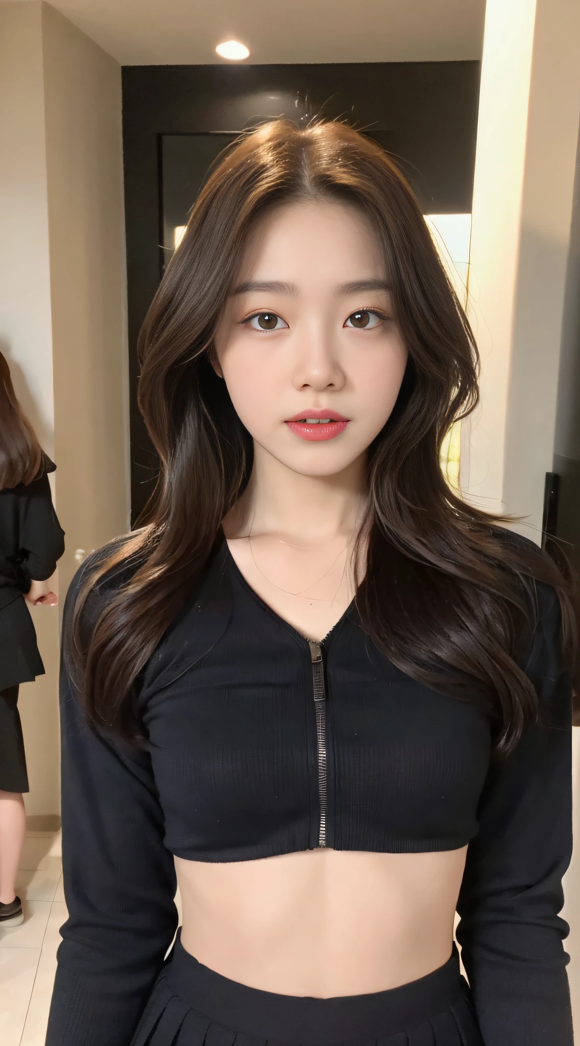 ((Best Quality, 8K, Masterpiece: 1.3)), (Stepmother Skirt: 1.5), Focus: 1.2, Perfect Body Beauty: 1.4, Buttocks: 1.2, (Layered Haircut: 1.2)), (Dark Street: 1.3), Highly detailed face and skin texture, Full body, delicate eyes, Double eyelids, whitening skin, long hair, (round face: 1.5),