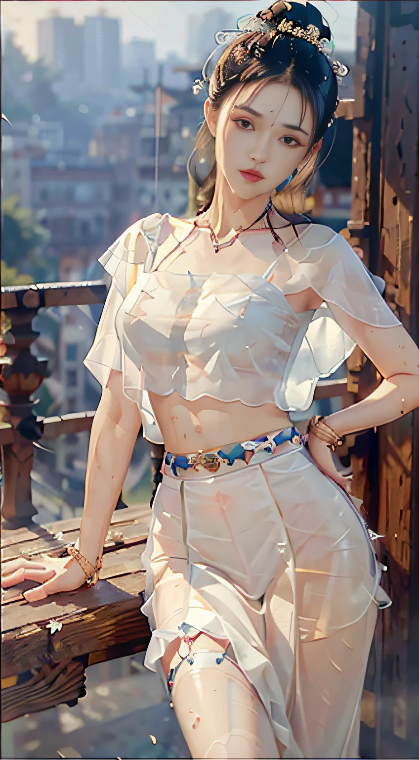 incomparable masterpiece, ultra realistic 8k CG, perfect artwork, ((perfect female figure)), Milf, looking at the viewer, mature woman, narrow waist, seductive posture, sexy pose, attractive, clean and beautiful face, pure face, bright eyes, toothed skin, girl, ((outfit, transparent skirt, wet shirt, transparent and unbuttoned, (student)), with blurred background