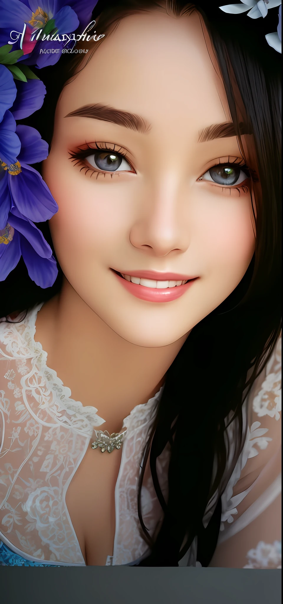 Masterpiece, absurdres, fine detail, HDR, highly detailed face and eyes, photorealistic, smiling, garterbelt, a woman in a lingerie posing for a picture ,wearing the garterbelt, colorful, floral embroidery, frilled skirt,