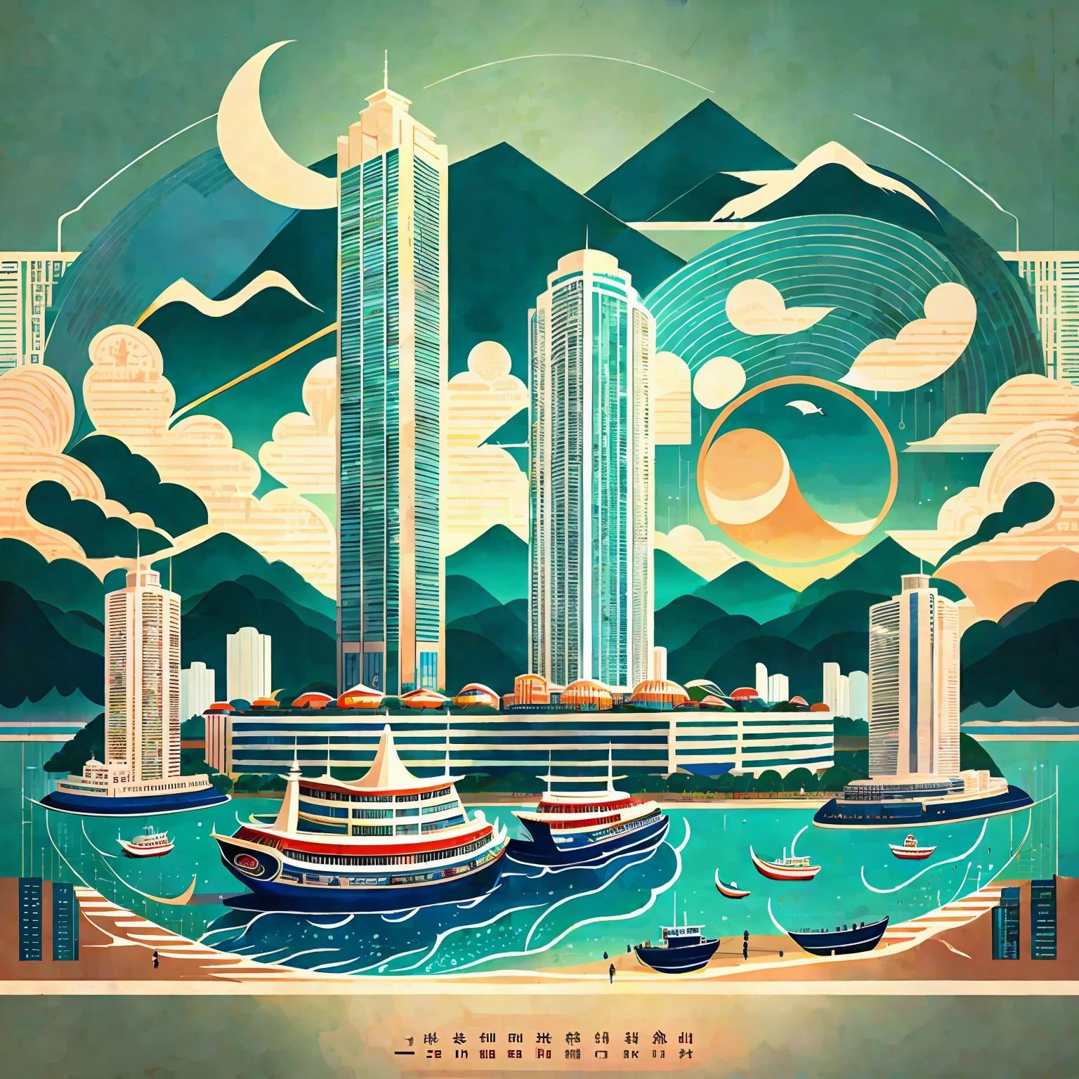 China Zhuhai marine cultural and creative poster, fashion, artistic atmosphere, express the characteristics of Zhuhai city. --auto --s2