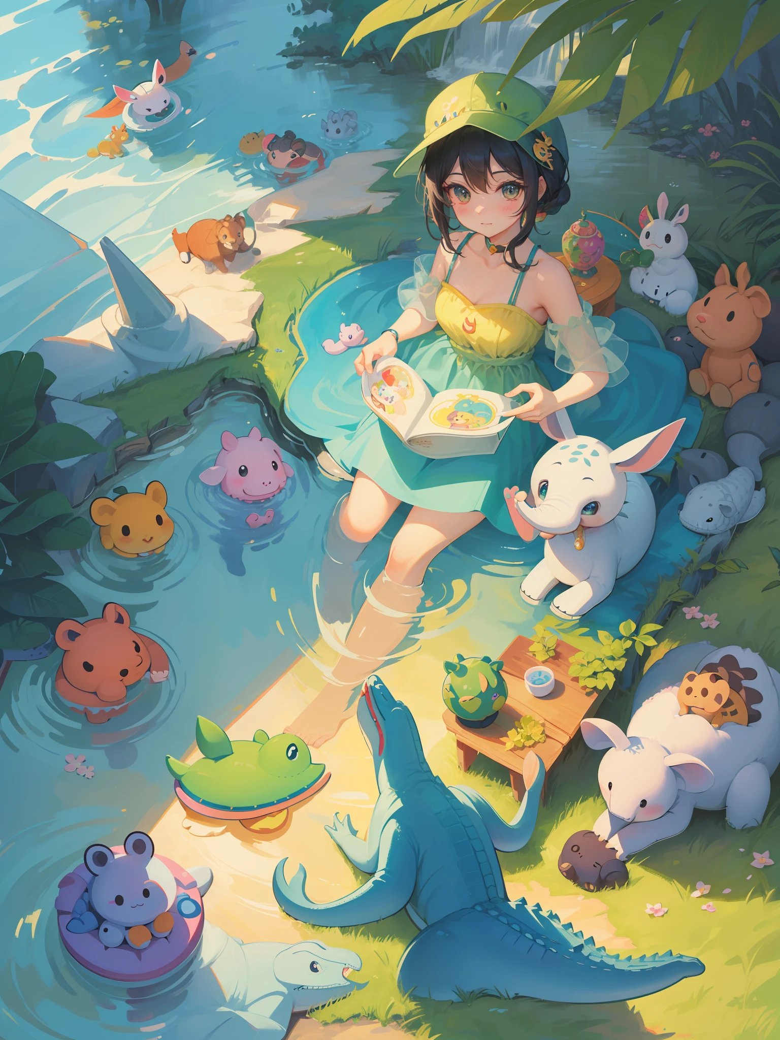 There are many different cute cartoon animals, elephants, crocodiles, rabbits and other animal patterns in this photo, cute, hand drawn illustrations, colorful, Wang Chen, crocodile Loki, art cover, ƒ5.6,🦩🪐🐞👩🏻🦳; 🌞🌄 , code, 🪔 🎨 metaverse