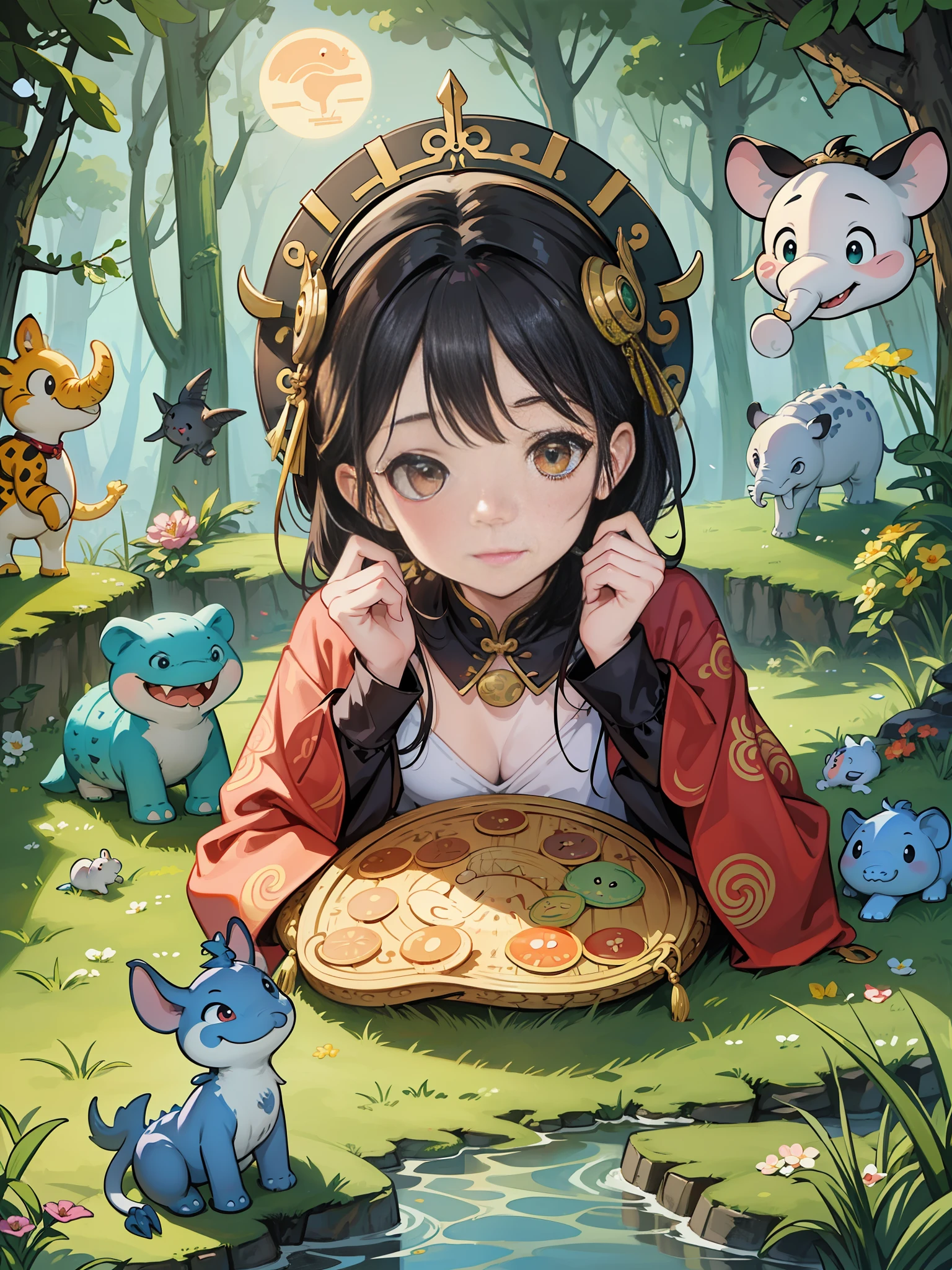 There are many different cute cartoon animals, elephants, crocodiles, rabbits and other animal patterns in this photo, cute, hand drawn illustrations, colorful, Wang Chen, crocodile Loki, art cover, ƒ5.6,🦩🪐🐞👩🏻🦳; 🌞🌄 , code, 🪔 🎨 metaverse