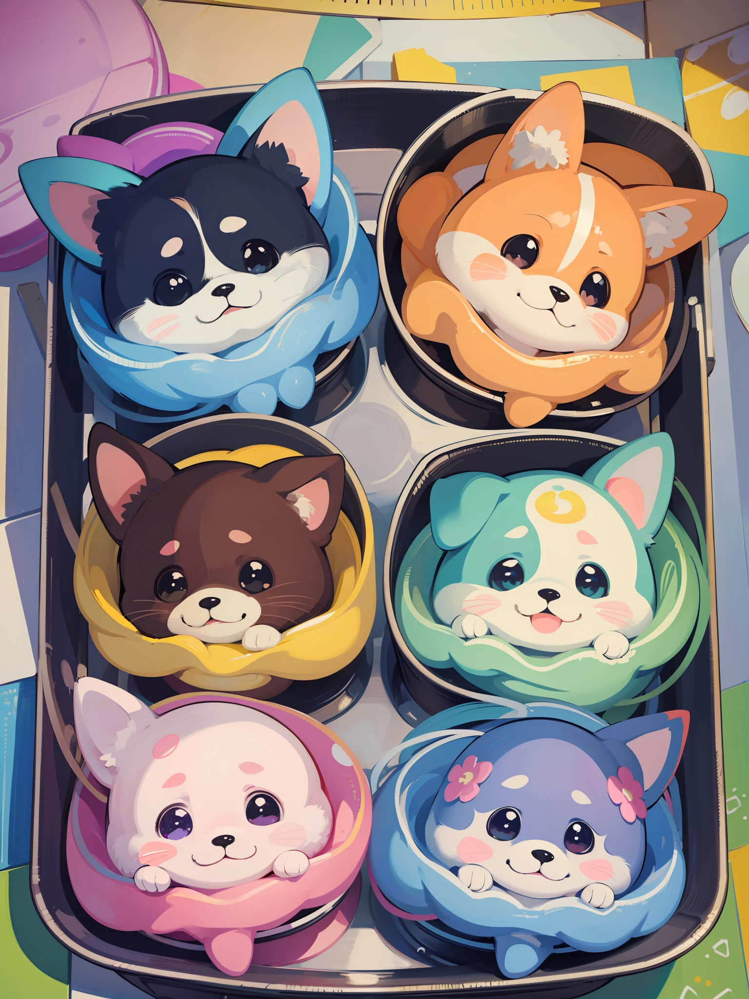 a close up of a cartoon dog with different expressions on it, cute colorful adorable, kawaii cute dog, cartoonish cute, cute features, soft cute colors, 中 元 节, けもの, pastel colors only, cute art style, cute dog, ( colorful ), aww, unused sticker sheet, [ floating ]!!, cute cartoon