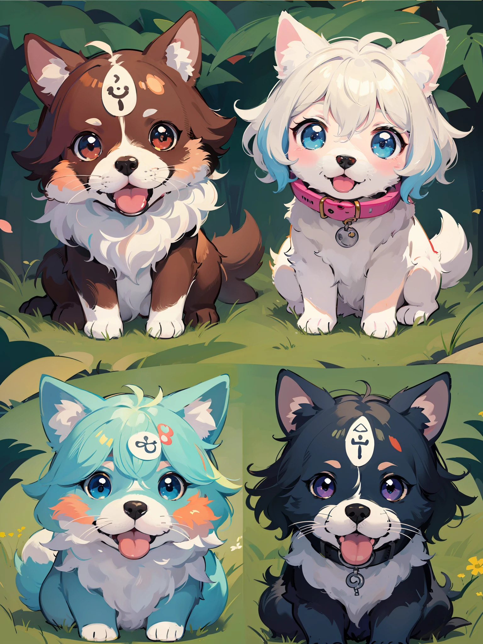 a close up of a cartoon dog with different expressions on it, cute colorful adorable, kawaii cute dog, cartoonish cute, cute features, soft cute colors, 中 元 节, けもの, pastel colors only, cute art style, cute dog, ( colorful ), aww, unused sticker sheet, [ floating ]!!, cute cartoon