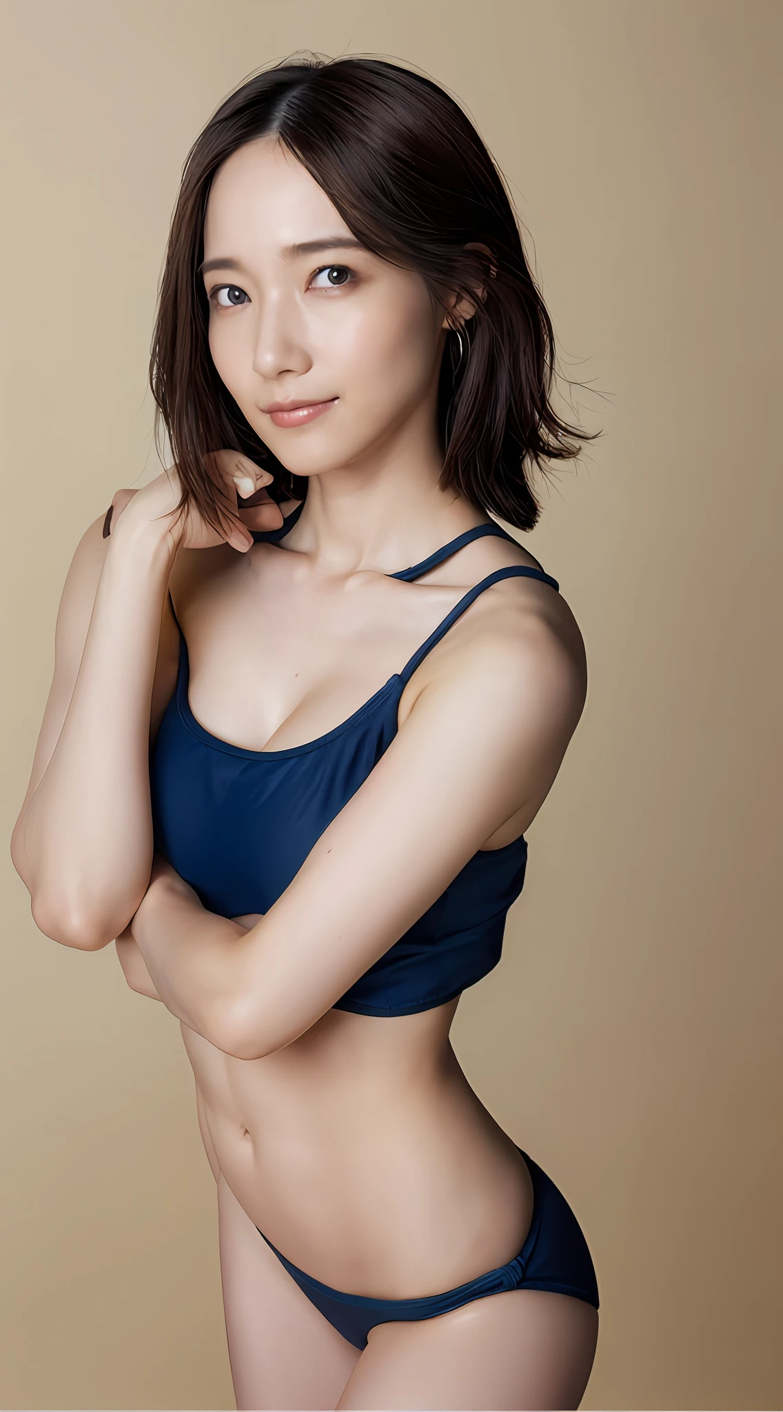 ((Top Quality, 8k, Masterpiece: 1.3)), Sharp Focus: 1.2, Perfect Body Shape Pretty Woman: 1.4, Slender Abs: 1.2, ((Dark Brown Hair, Huge Breasts: 1.4)), (Wearing a Swimsuit, Jean: 1.1), Urban Area: 1.2, Highly Detailed Face and Skin Texture, Detailed Eyes, Double Eyelids