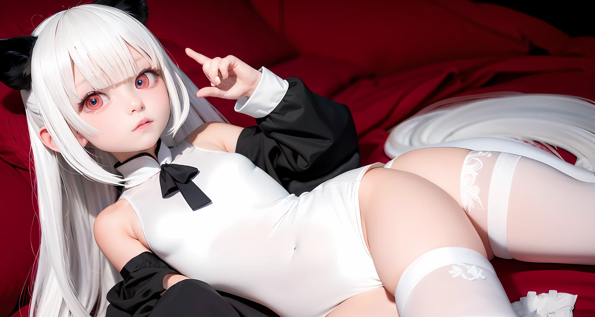 Red eyes, white hair, little
