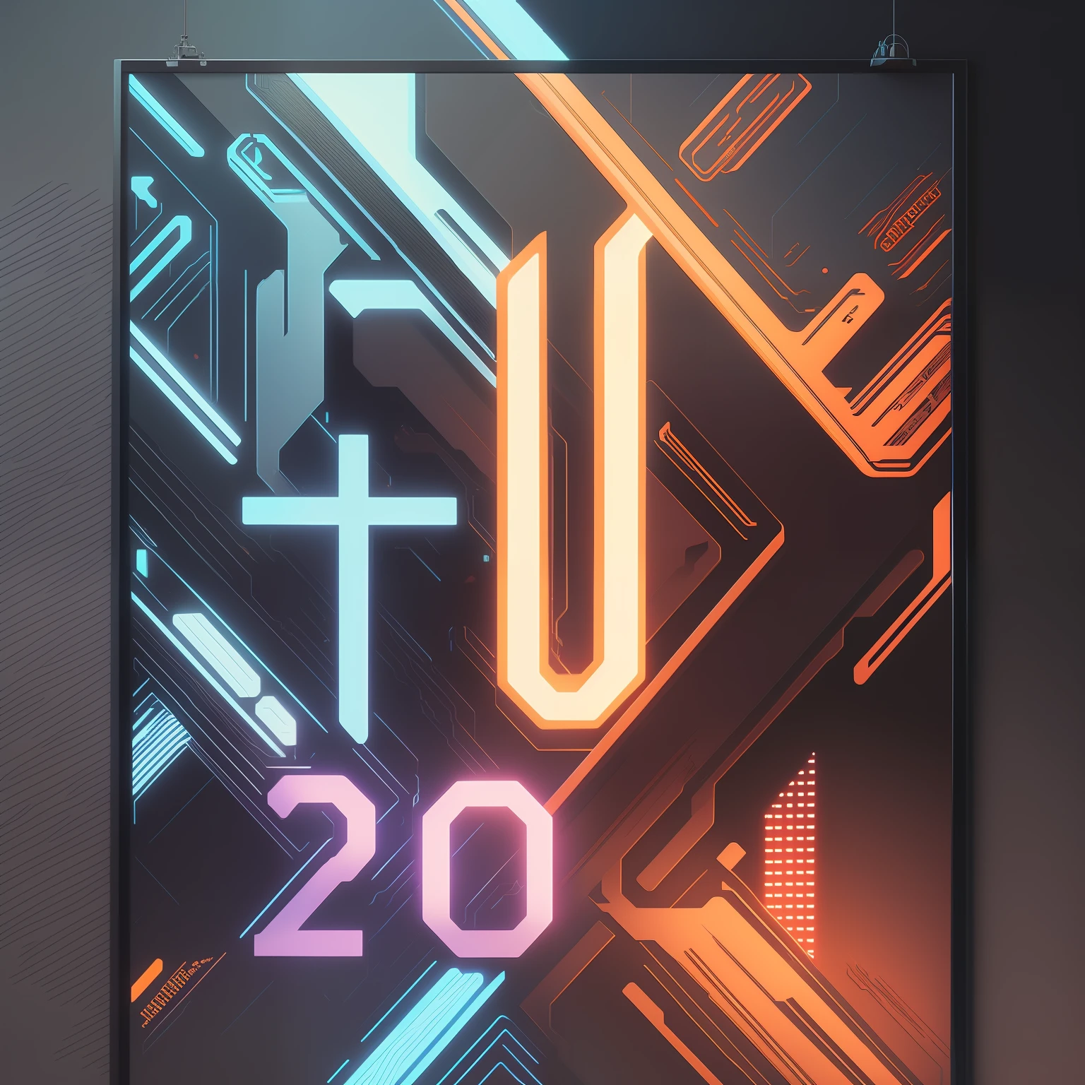 there is a poster with a neon sign that reads ut20, futuristic poster, futuristic typography, futuristic digital art, 2d/3d mashup poster design, futuristic neon, futuristic background, '2d graphic design, futuristic. game cg, futuristic year 2 0 0 0 text, futuristic art style, futuristic digital painting, 2 0 2 0 s promotional art
