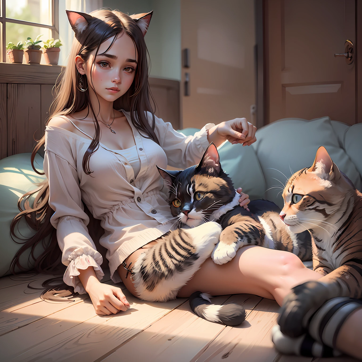 Beautiful girl holding a cat --auto --s2