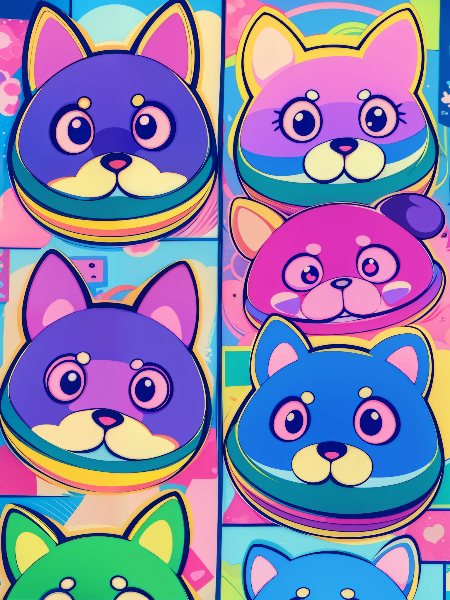 a close up of a cartoon dog with different expressions on it, cute colorful adorable, kawaii cute dog, cartoonish cute, cute features, soft cute colors, 中 元 节, けもの, pastel colors only, cute art style, cute dog, ( colorful ), aww, unused sticker sheet, [ floating ]!!, cute cartoon