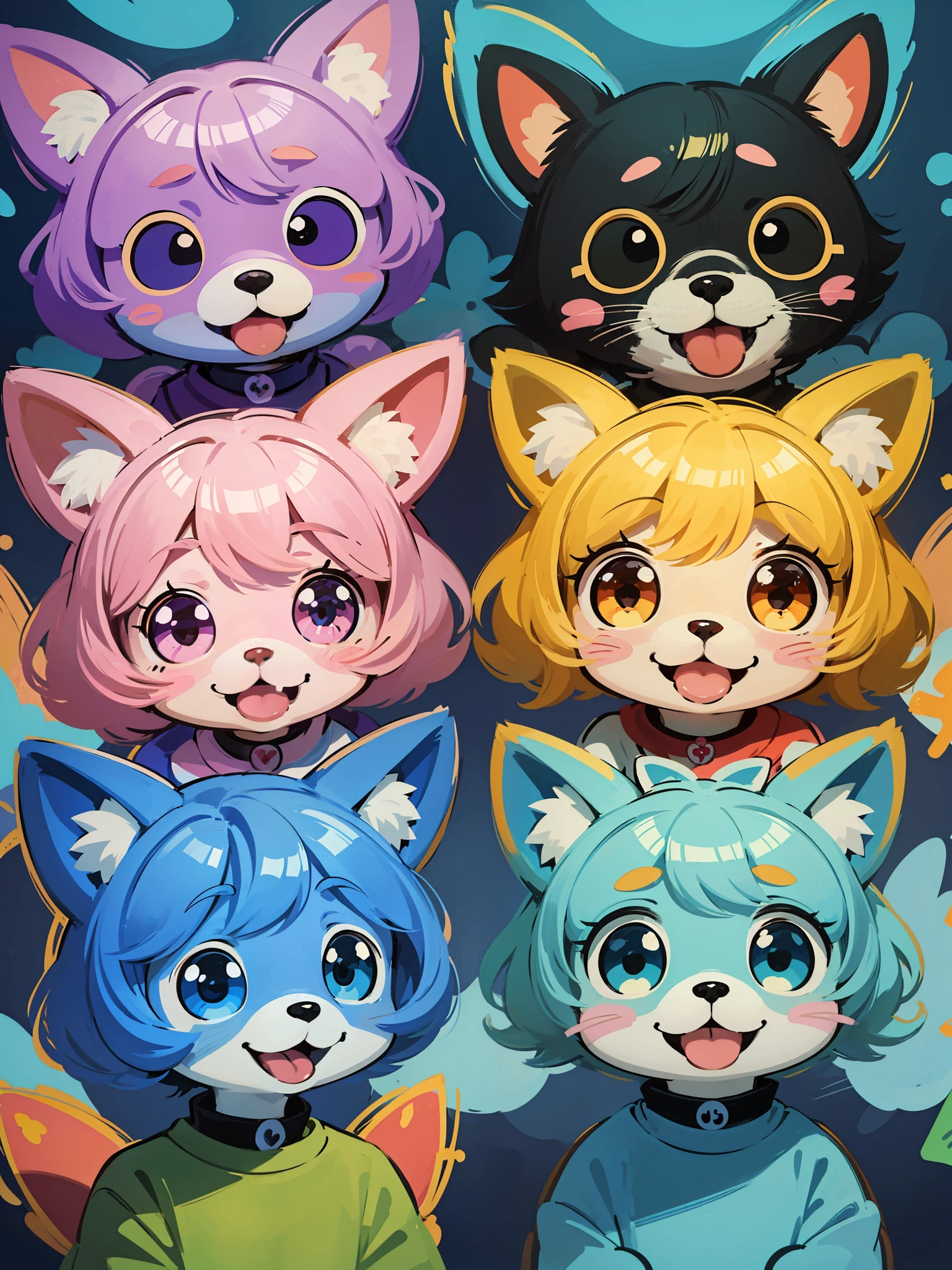 a close up of a cartoon dog with different expressions on it, cute colorful adorable, kawaii cute dog, cartoonish cute, cute features, soft cute colors, 中 元 节, けもの, pastel colors only, cute art style, cute dog, ( colorful ), aww, unused sticker sheet, [ floating ]!!, cute cartoon