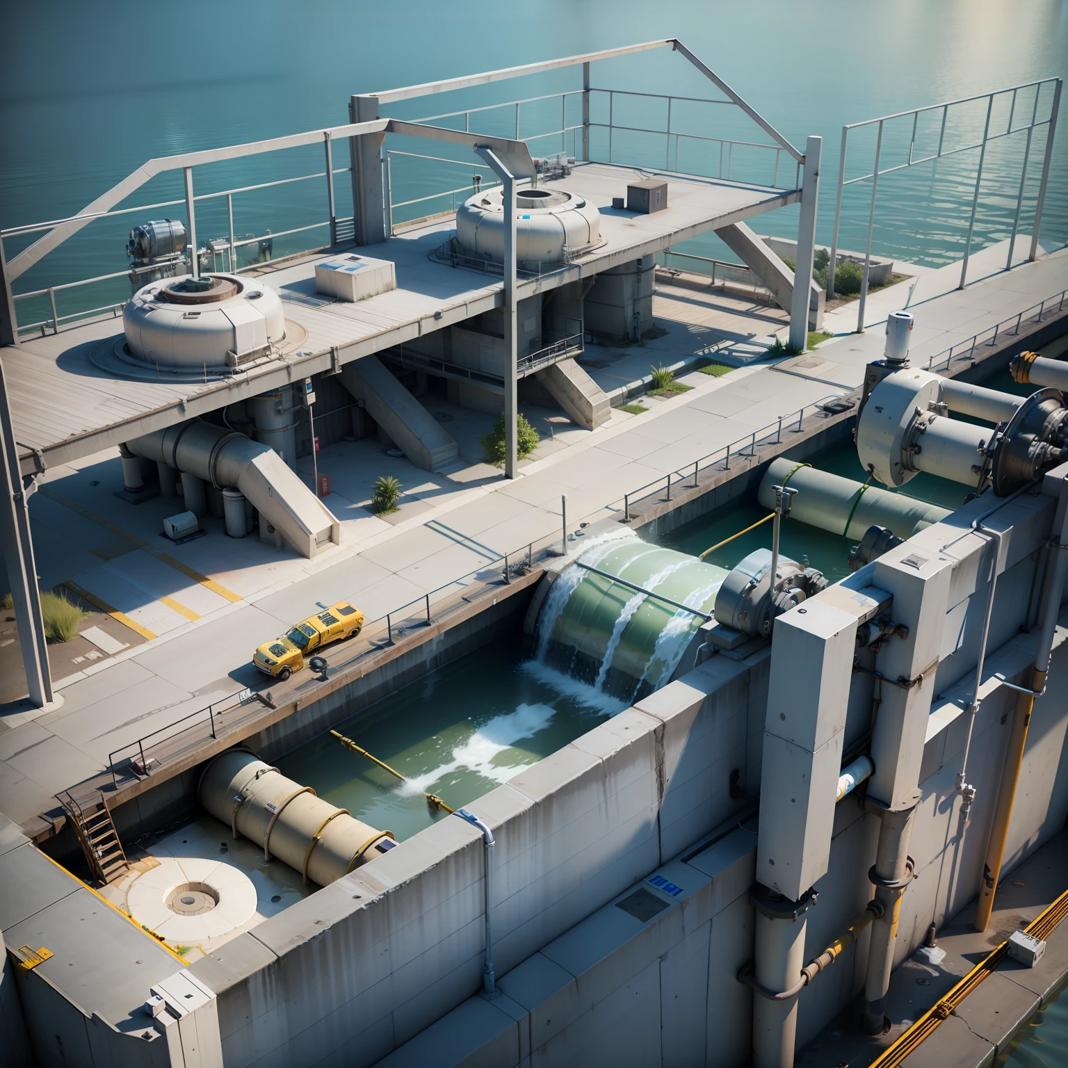 3D model, smart water, sewage plant, sewage treatment, high-definition photorealistic --auto --s2
