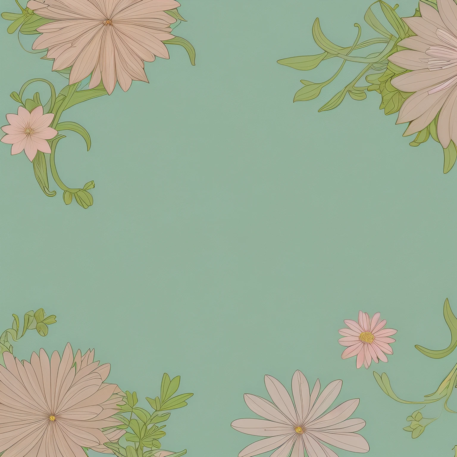 Small flower design, botanical style, label style, flat style, vector style, drawing style, naïve style, in very soft pastel colors such as pink, pastel purple, pastel green, pastel blue, light blue, beige, light pastel yellow. Light pastel blue background.