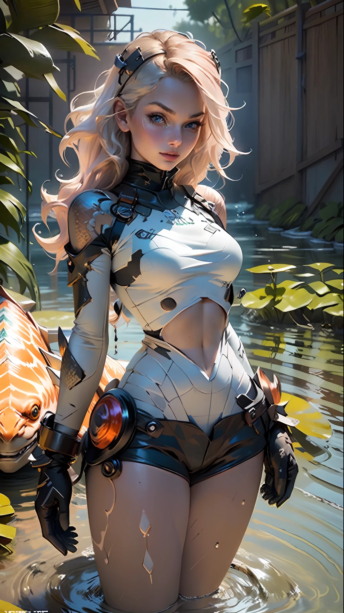 (original), (very detailed wallpaper), very detailed illustrations, absurd, high definition, high resolution, (1 girl), (Margot Robbie), (((under the water))), beautiful eyes, (delicate face), perfect details, blue-skinned girl, very young body defined thick thighs parts of the covered by clothing made with scales, pointed ears, underwater scene of Atlantis with a technological Greek style city,  several fish swimming around the character, ((large breasts)), full body, perfect, inverted neckline, messy red hair, tiny underwear, two-piece outfit, niji —v5, close to real, best quality, almost naked, mouth closed, action pose, pastel, hand painted, concept art, digital painting, dashes, city background underwater, short clothes panties made of goldfish scales,  arms covered in thick scale, stylish power \(module\), repairing, (better lighting), (supercomplex detail), 4K Unity, (super-detailed CG: 1.2), (8K: 1.2), realistic, HDR (High Dynamic Range),Ray Tracing, NVIDIA RTX,Super-Resolution,Unreal 5,Subsurface dispersion, PBR texture, Post-processing, Anisotropic filtering, Depth of field, Maximum clarity and sharpness, Multilayer textures, Albedo and specular maps, Surface shading, Accurate interaction simulation  Light-material, Perfect proportions, Octane Render, Two-tone lighting, Wide aperture, Low ISO, White balance, Rule of thirds, 8K RAW, crysisnanosuit