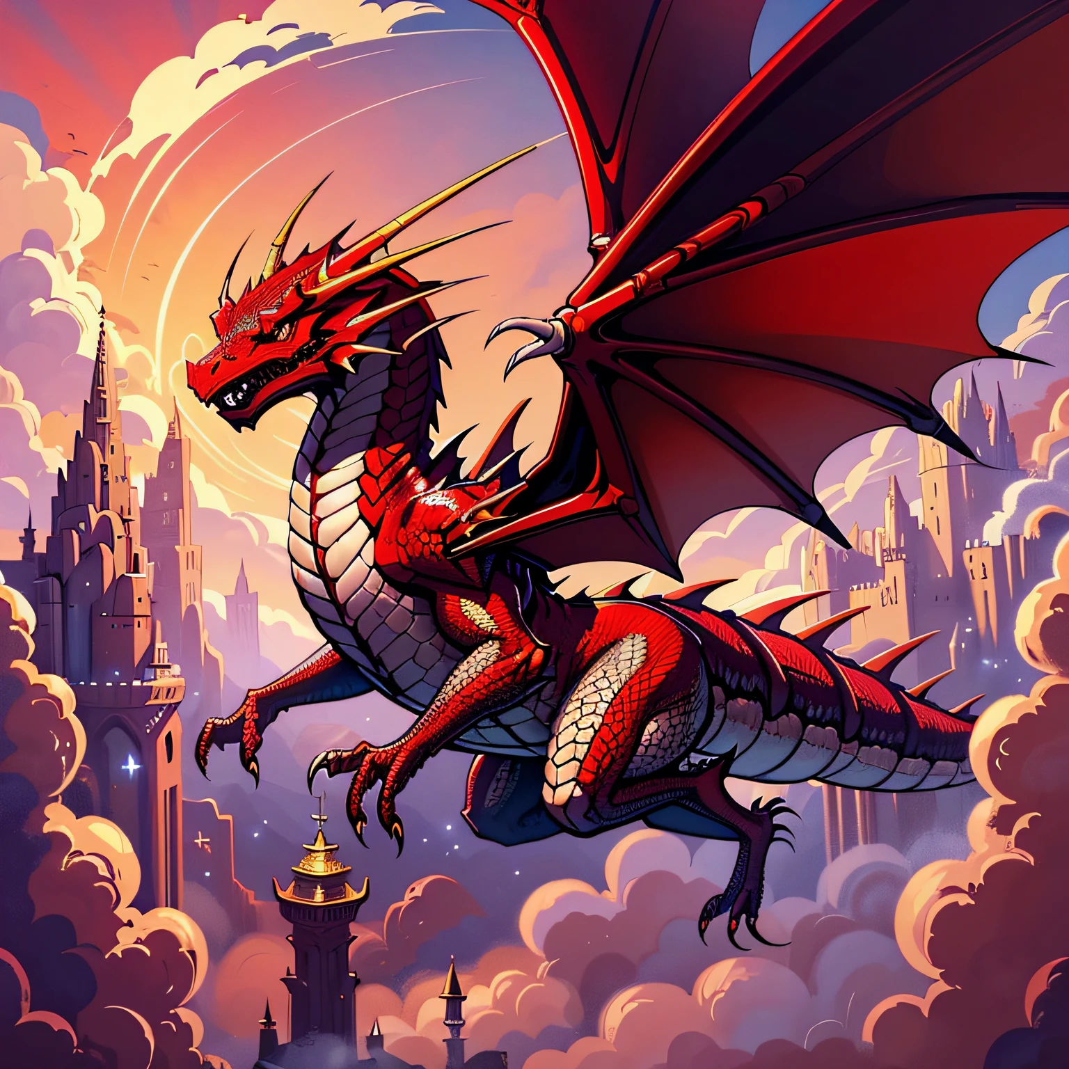 a red dragon flying through the sky with its wings spread, dragon flying in sky, dragon flying in the sky, dragon flying, giant dragon flying in the sky, dragon in the sky, flying mythical beasts, flying dragon, dragons flying in the sky, epic dragon, legendary dragon, wyvern, dragon flying in the background