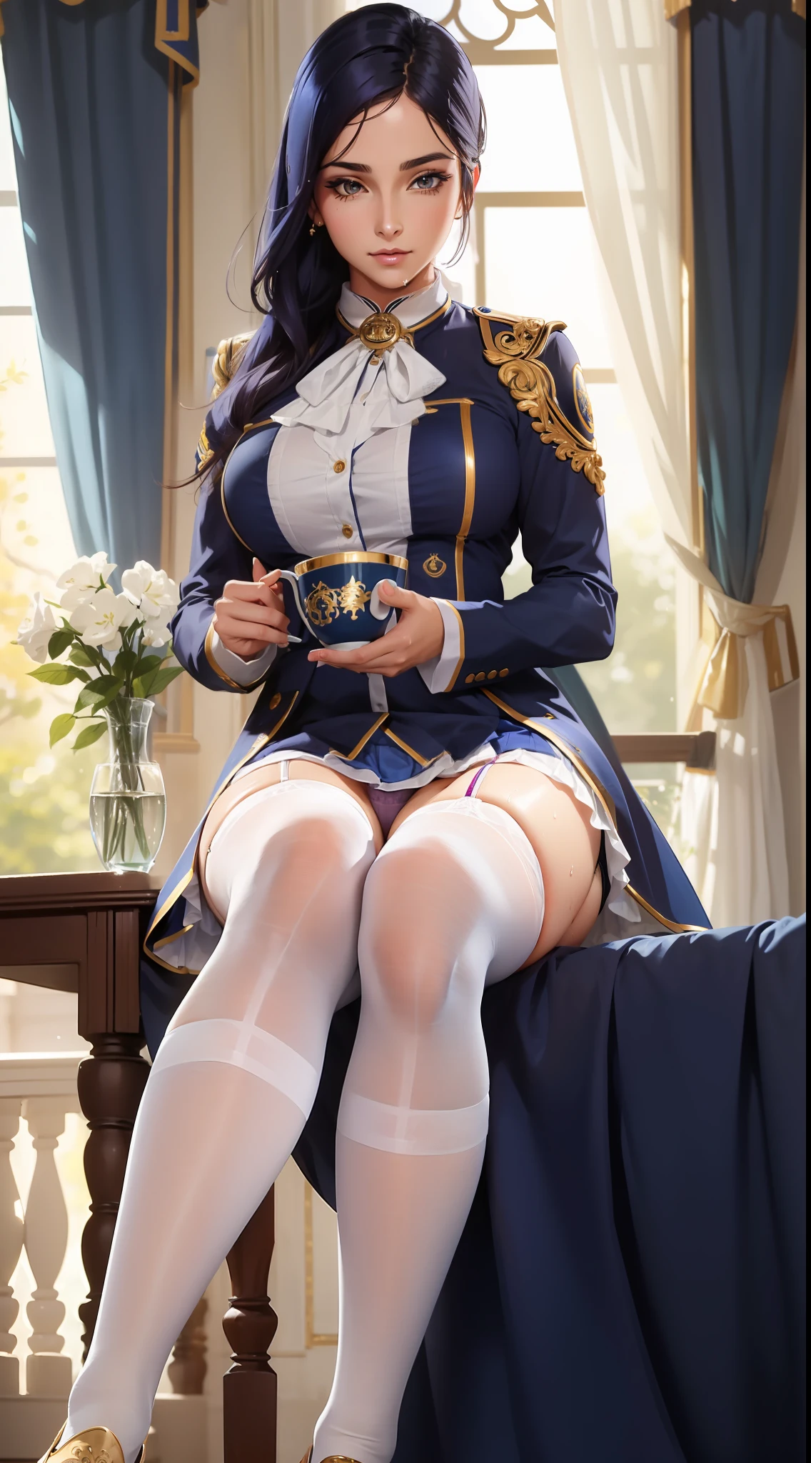 (masterpiece, best quality), intricate details,
1girl, c41t, uniform , 1girl, casual clothing, intricate detail , sexy pose , 9:16 , beautiful thighs , Caitlyn Kiramman , beautiful feet , big cup size , white stockings , foot on top of a viewer face, visible panties , wet , beautiful hamstrings