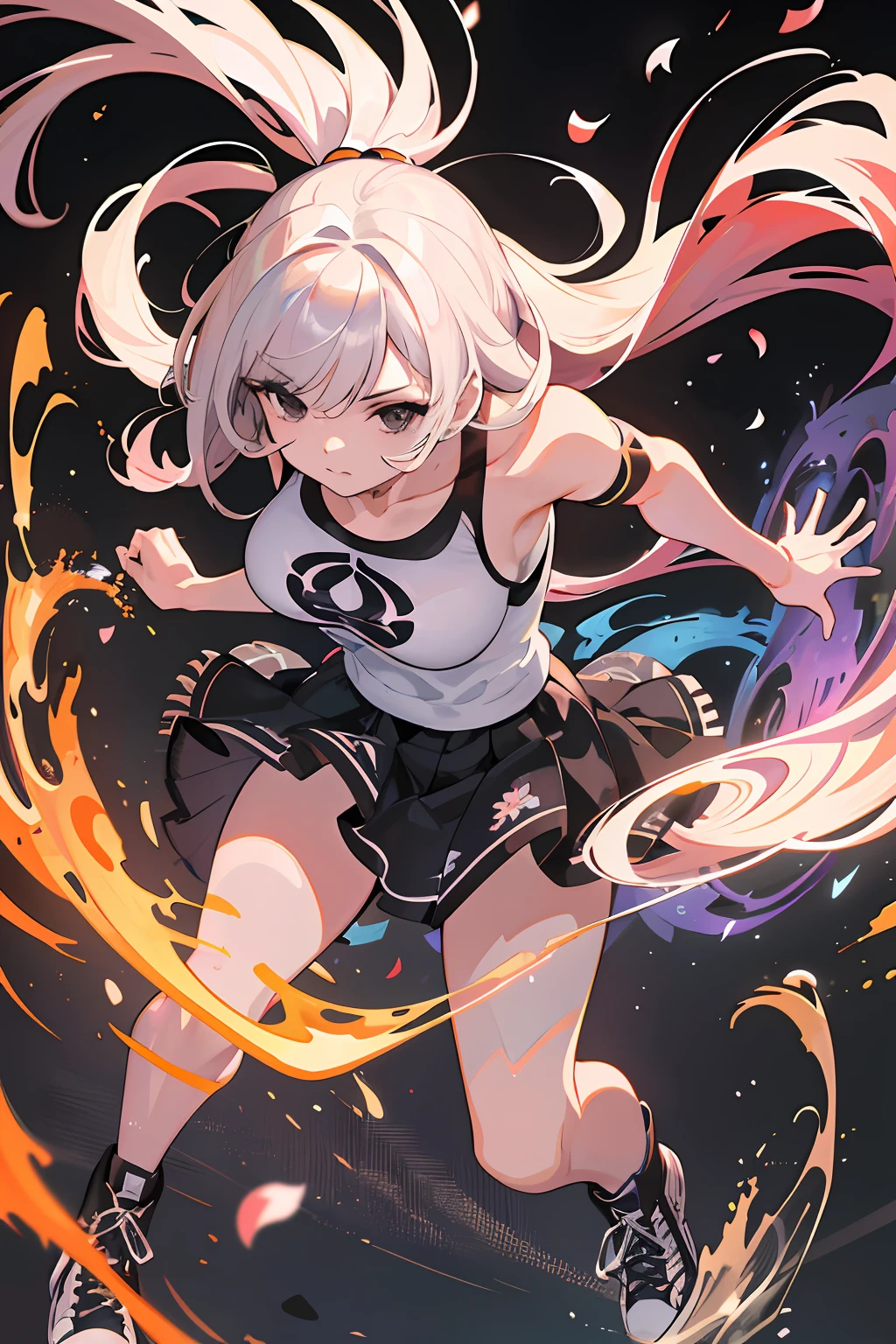 :: Joe Madureira Style:: Perfect and detailed beautiful woman and beautiful, perfect and detailed, ultra detailed anime style, clothes with tatoon drawings, in various full-body attack poses and with immersive effects, hover effect, graphite style background with vibrant colors "Ultra HDR" detailed and with focus effect,with All Star Converse Fixed Black Sneakers (masterpiece:  1.2, best quality), (finely detailed beautiful eyes: 1.2),extremely detailed, depth of field,shot with canon eos,lens 135mm f1.8,portrait of [x]((girl kelly brook beautiful woman )),long hair, straight and black,with a natural glow,(anime black eyes:1.4), (finely detailed eyes and detailed face:1.3),), (with ultra detailed black school skirt and fixed shape and color,  white t-shirt with tatoom print with fixed format Mandarin letters,ultra detailed:1.3), (beautiful and clear background:1.2), ultra-detailed, Best Shadow:1.1),("" character demonstrating his super power in the fist"")((depth of field and blur)), ((watercolor)), ?????????????, ???? shoulders, flowers and petals, bbela conceptual illustration , (white background:0.5), (illustration :1.1), (extremely thin and beautiful:  1.1), (perfect details: 1.1) graffiti style background, freedom, soul, digital illustration, perfect ???????, centered, approaching perfection, dynamic, highly detailed, watercolor painting, artstation, concept art, smooth, sharp focus, illustration,